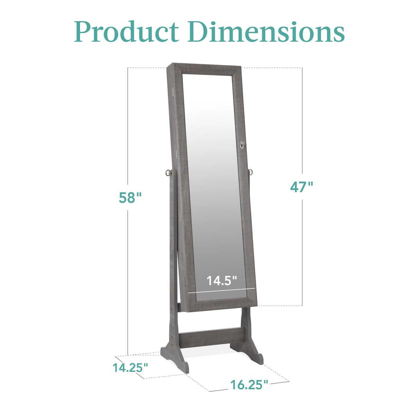Best Choice Products Freestanding Jewelry Armoire Cabinet, Full Length Standing Mirror, Lockable Makeup Storage Organizer, w/Velvet Lining, 3 Angles, Lock, Accessory Pouch, 5 Shelves - Gray Oak
