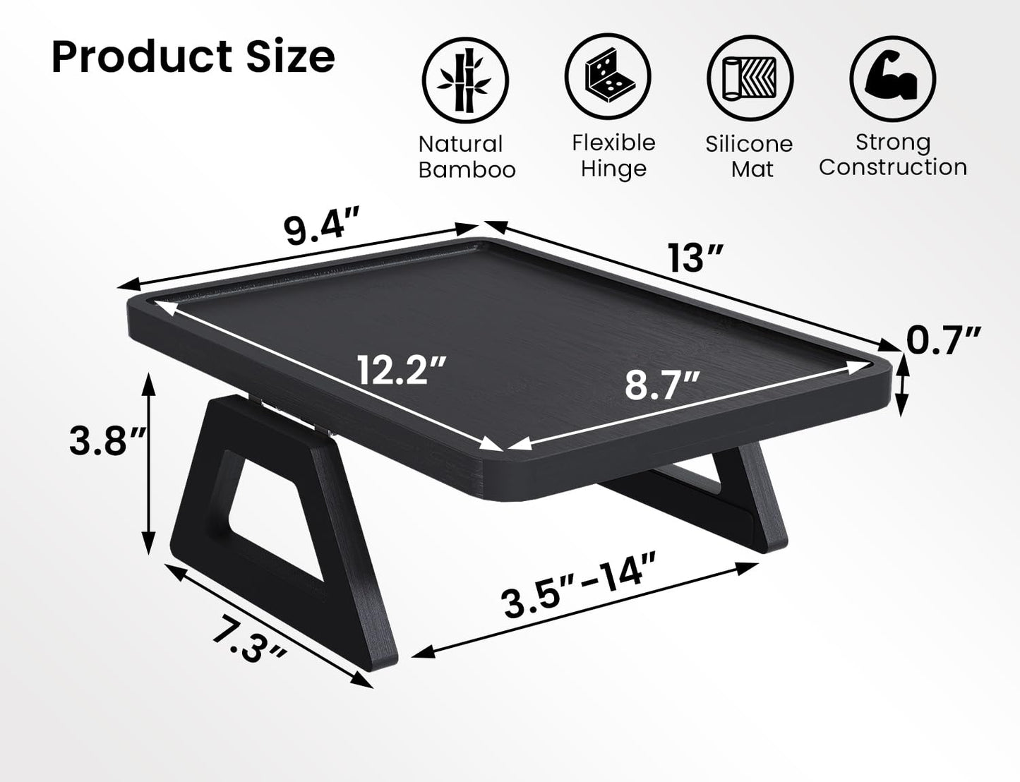 Danfoxer 2 Pack Couch Arm Tray,Bamboo Folding Sofa Tray,Sofa Armrest Trays Clip-On Couch Desk for Drinks,Snacks,Phone,Remote Control(Black)