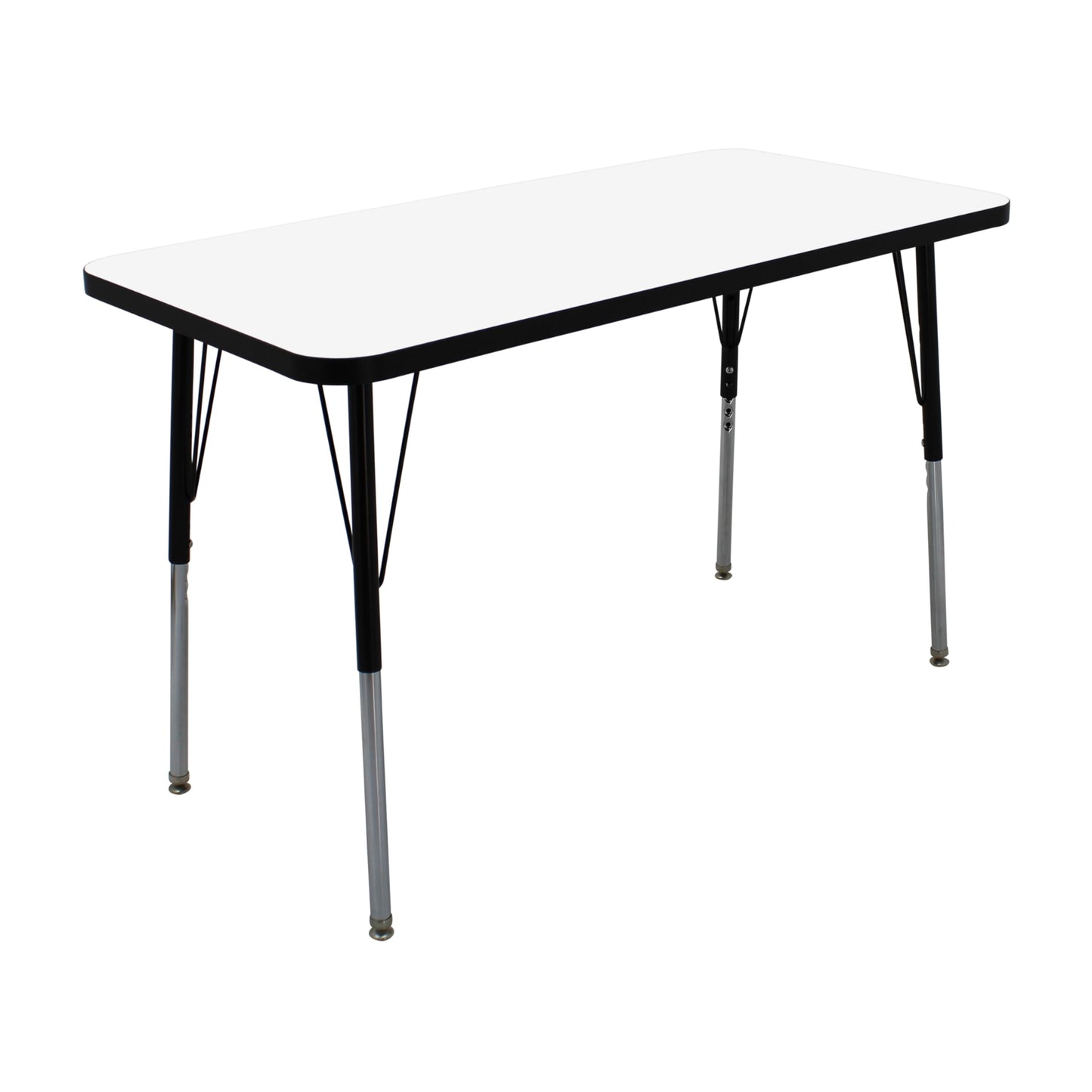 FDP Dry-Erase Rectangle Activity School and Office Table (24 x 48 inch), Standard Legs with Swivel Glides, Adjustable Height 19-30 inches; Quick Ship Single Box - Whiteboard Top and Black Edge