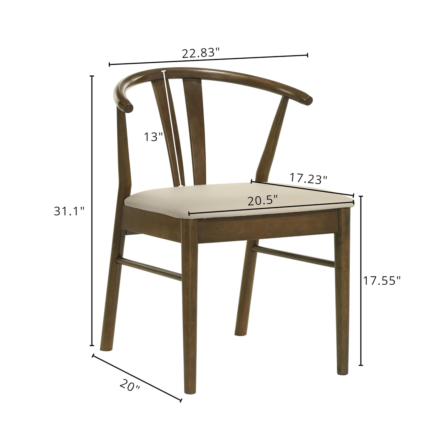 Roundhill Furniture Lavin Wishbone Dining Chairs, Set of 2, Walnut