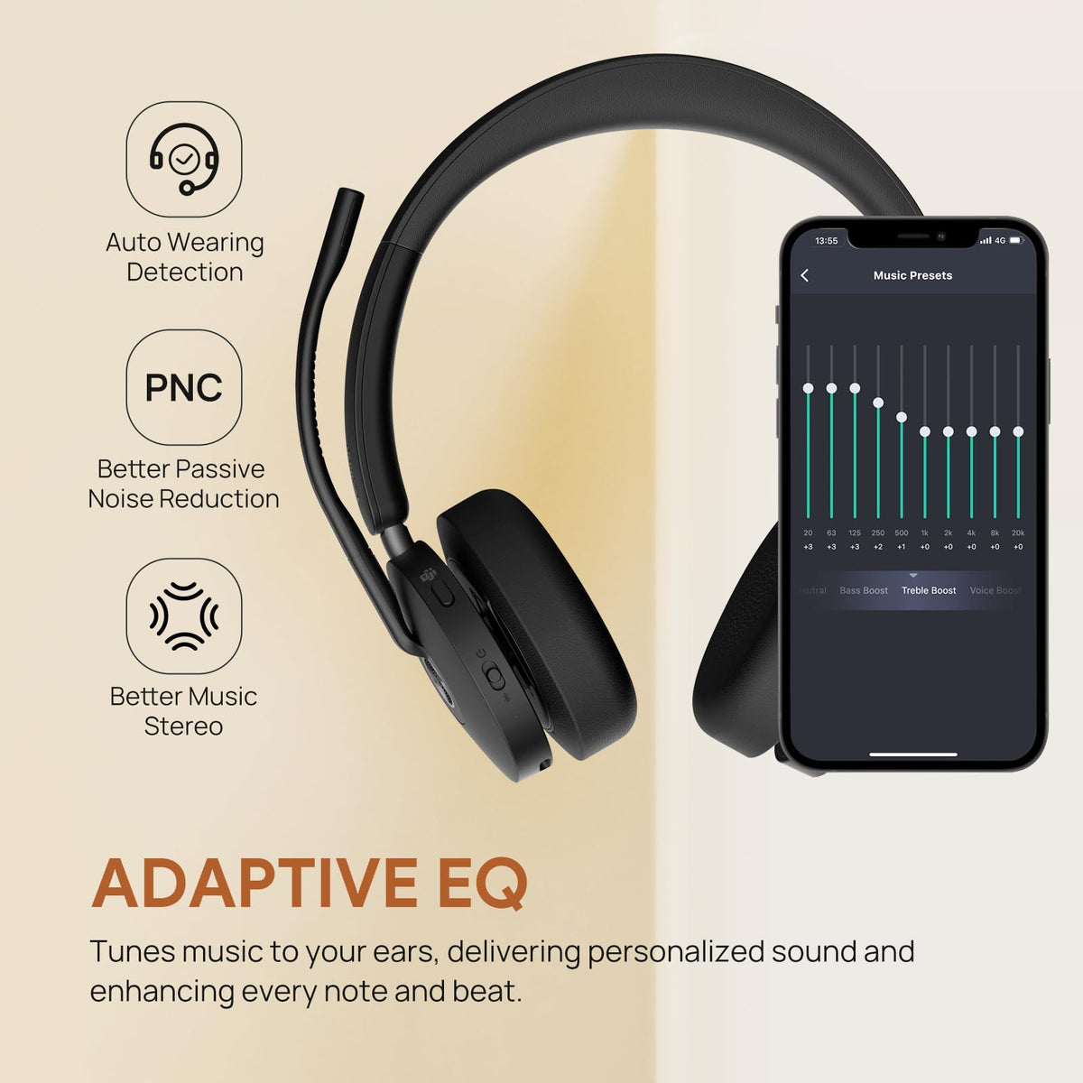 Yealink BH74 with Stand ANC Wireless Bluetooth Headset with Mic for Work, 6-mics Hybrid ANC Tech, Microsoft Teams Premium Open Office Certified Headsets, up to 32h Talking Battery Life, Zoom Certified