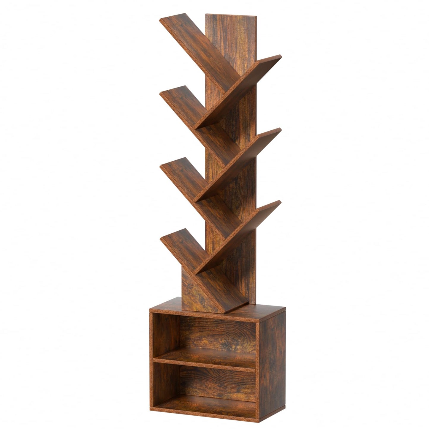 SHEEPAM 10 Tier Tree Bookshelf,Floor Standing Wood Tall Bookcase for Narrow Space, Storage Organizer Bookshelves for Books, Book Case for CDs/Movies/Books,Home Office,Living Room, Bedroom