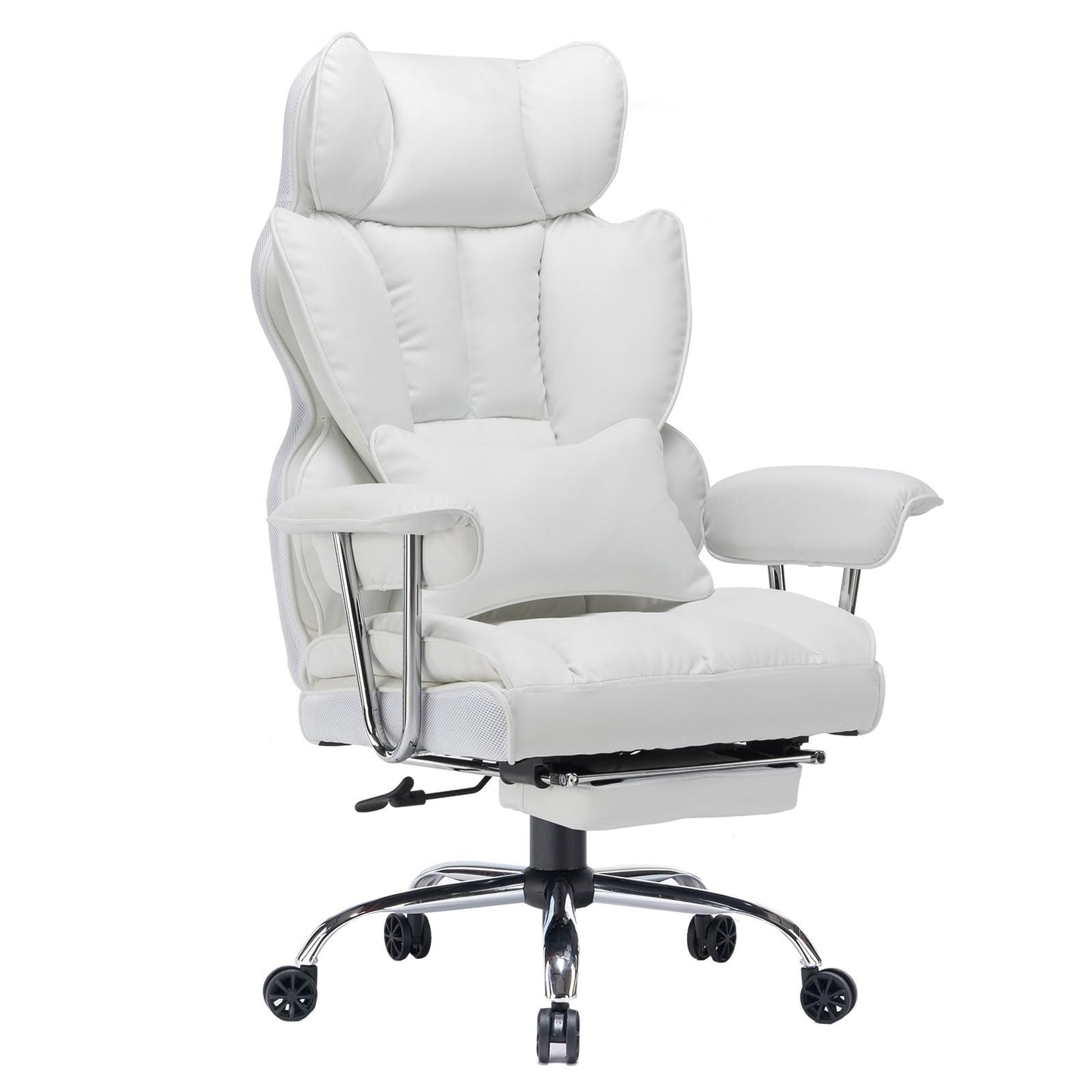 Efomao Big and Tall Office Chair 400lbs, Executive PU Leather Desk Chair with Footrest & Lumbar Support, Heavy Duty Computer Seating for Home, White