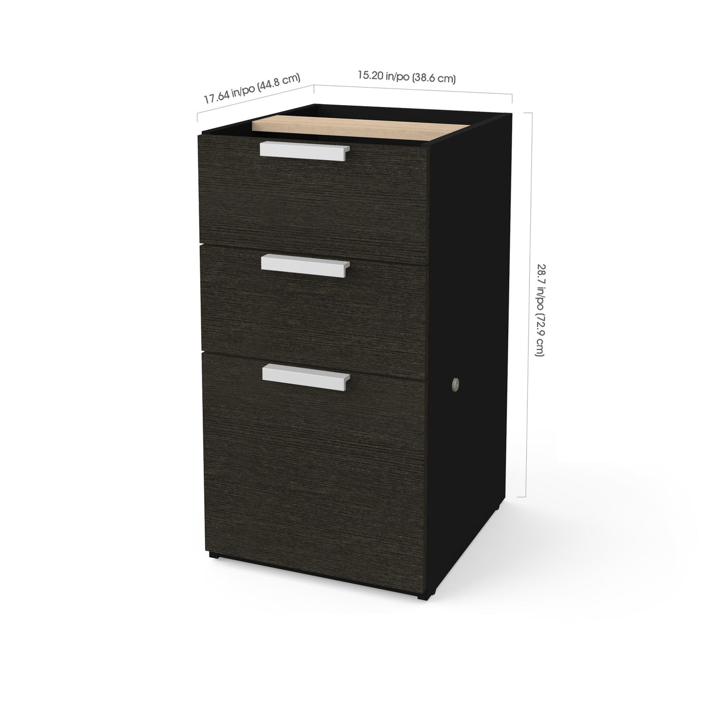 Bestar Pro-Concept Plus 16W Add-On Pedestal with 3 Drawers in deep Grey & Black