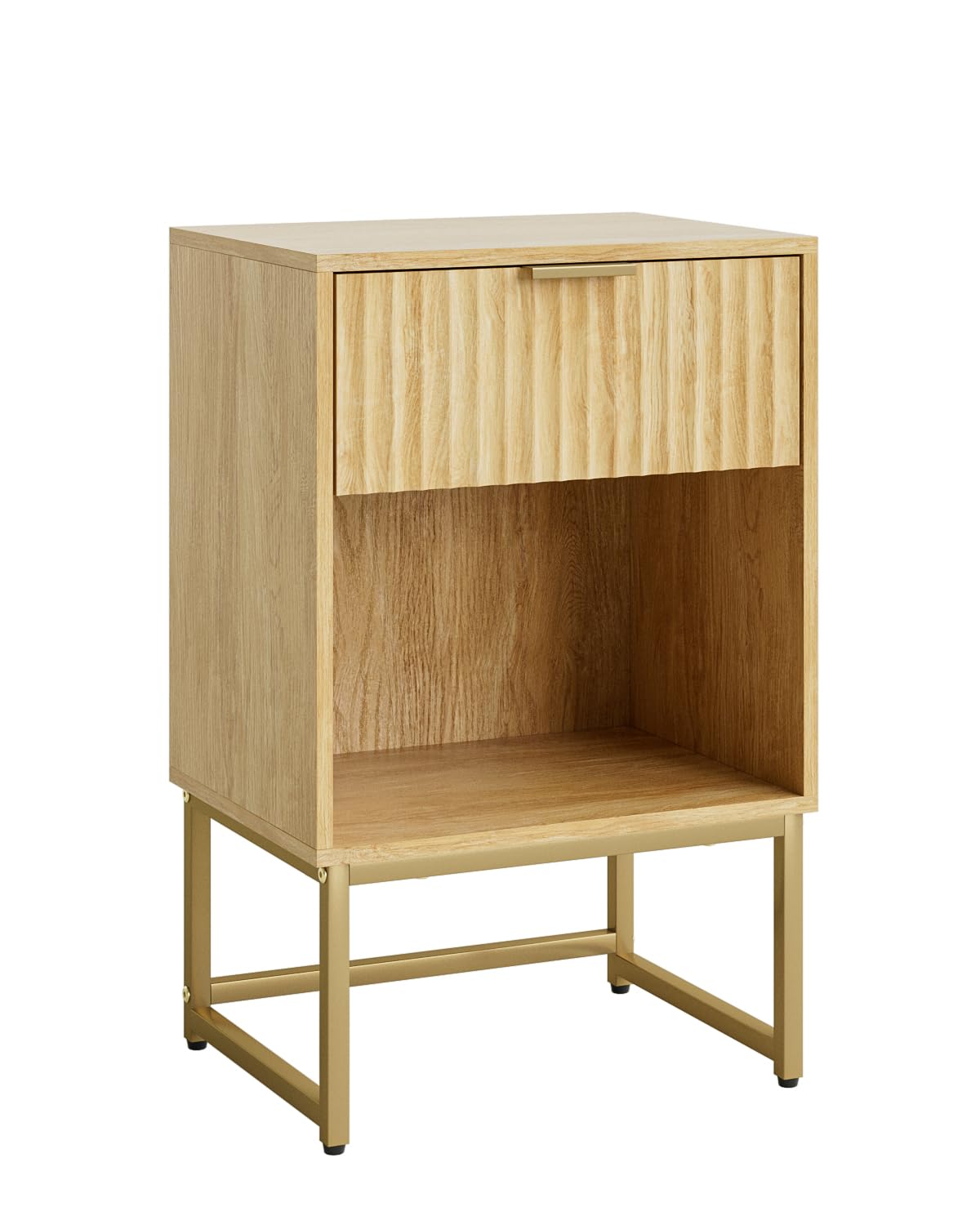 Masupu Fluted Nightstand,Modern Night Stand Wood Bedside Table with Storage Drawer Side End Table for Bedroom,Office,Oak