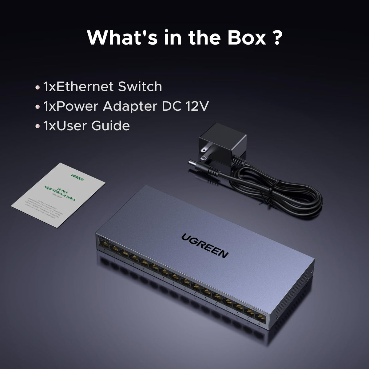 UGREEN 16 Port Gigabit Switch, Plug & Play Ethernet Switch, Standard/VLAN Mode, Unmanaged Network Splitter for Office & Business, Metal Fanless Desktop & Wall Mount Hub for NAS, PC, Printer, Router