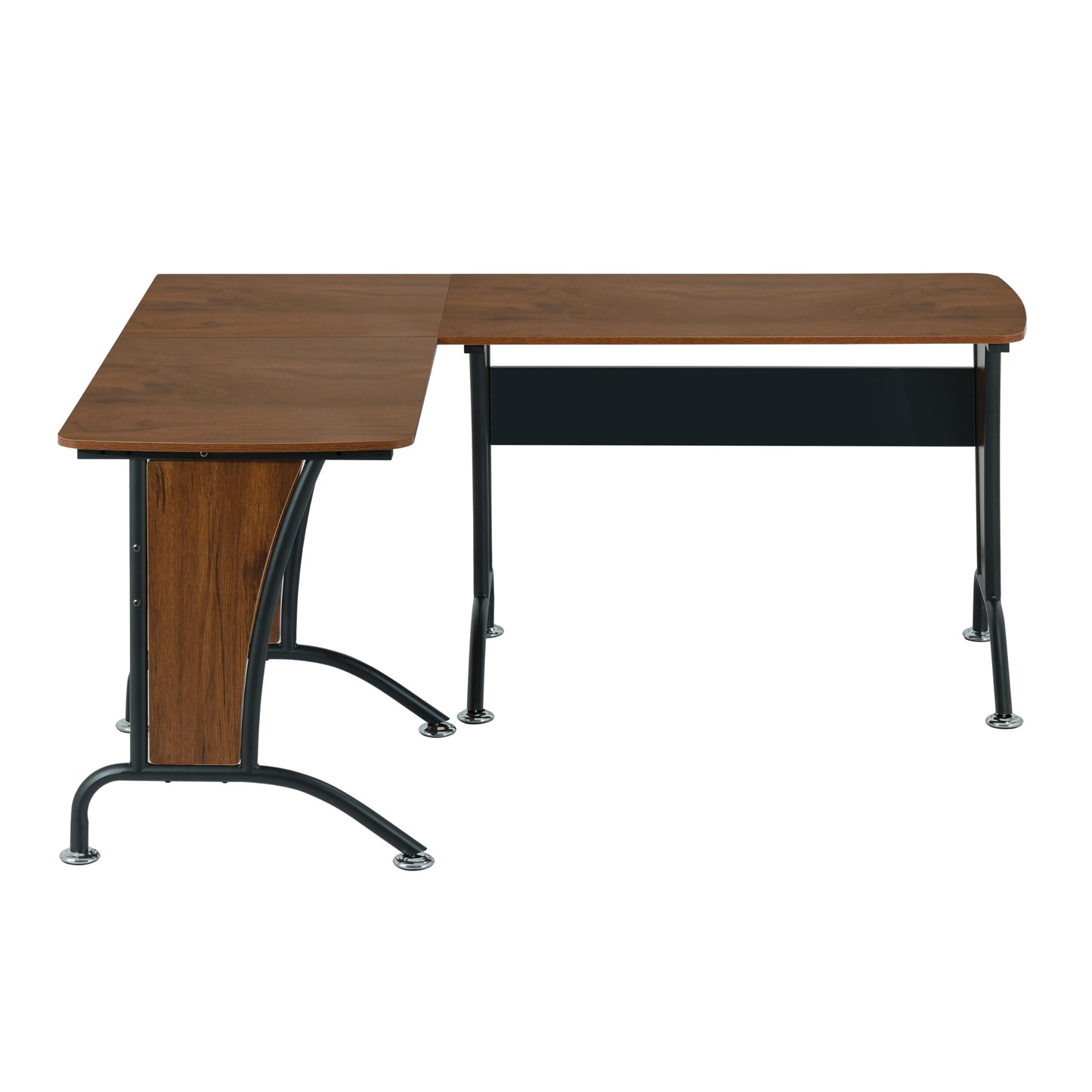 Deluxe L Shaped Desk, Corner Desk Configurable as Left/Right-Handed L-Desk or Inline Desk, Durable Steel Frame with Spacious Work Area, Walnut and Grey