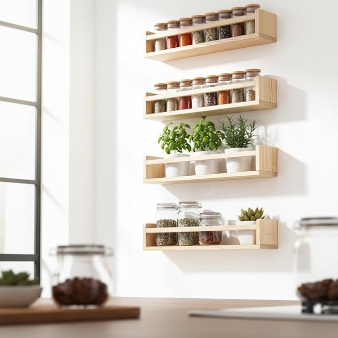 AZSKY 24 Inch Natural Pine Wood Floating Shelves, Nursery Book Shelves