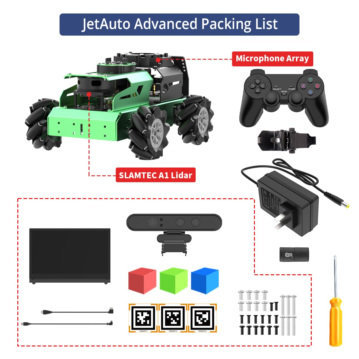 JetAuto ROS2 Robot Car with ChatGPT Large AI Model Lidar Depth Camera AI Voice Control Touch Screen, SLAM Mapping Navigation Path Planning Autonomous Driving Smart Robot, Advanced Kit & Orin Nano 8GB