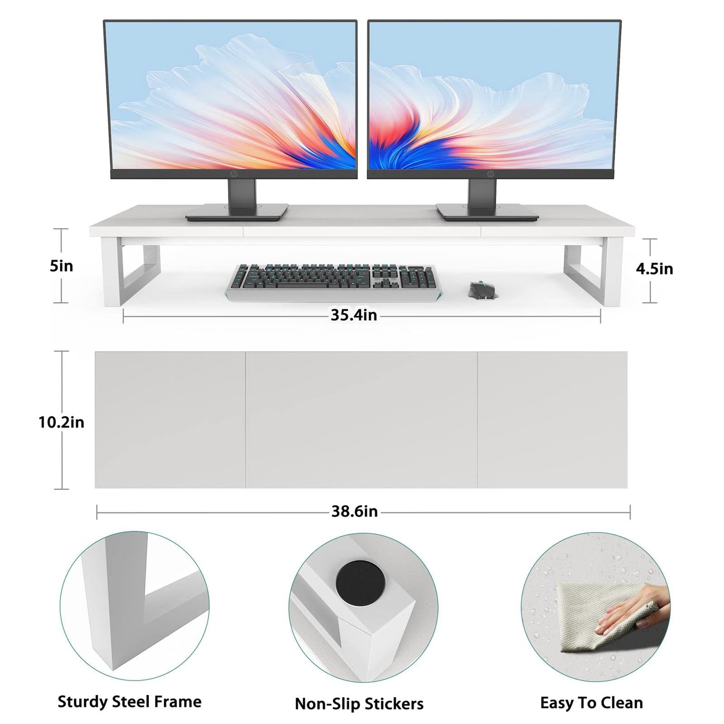 YAOHUOO Dual Monitor Stand Riser, 39Inch Large Monitor Stands for 2 Monitors, Computer Monitor Stand, Wooden Desktop Oraganizer Shelf for Office Desk Computer,Laptop,TV