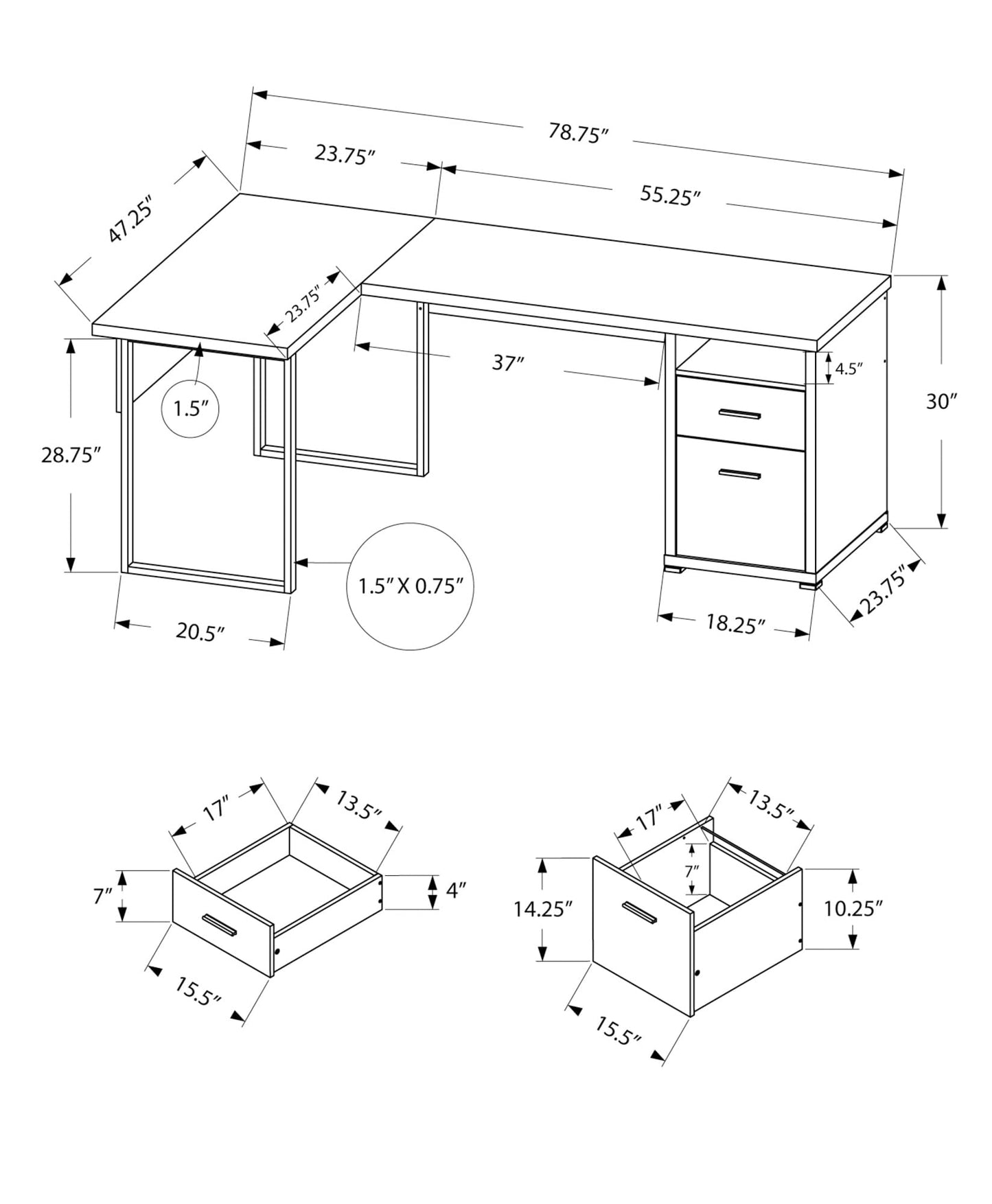Monarch Specialties Computer Desk Left or Right Facing White / Cement-Look 80"L