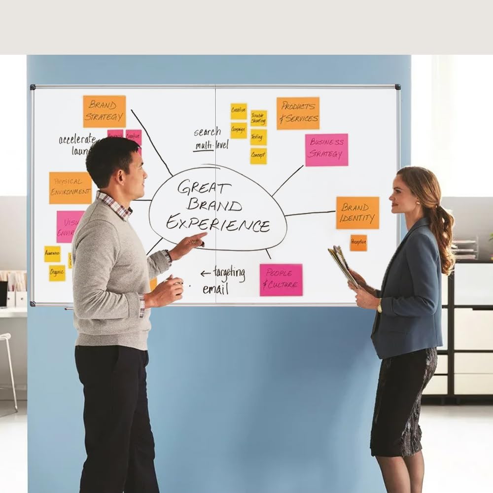 NEWPUTE Large Magnetic Whiteboard 48 x 36 Inch, Foldable Dry Erase White Board with Pen Tray, Big Aluminum Frame Folding Message Presentation Board for Wall