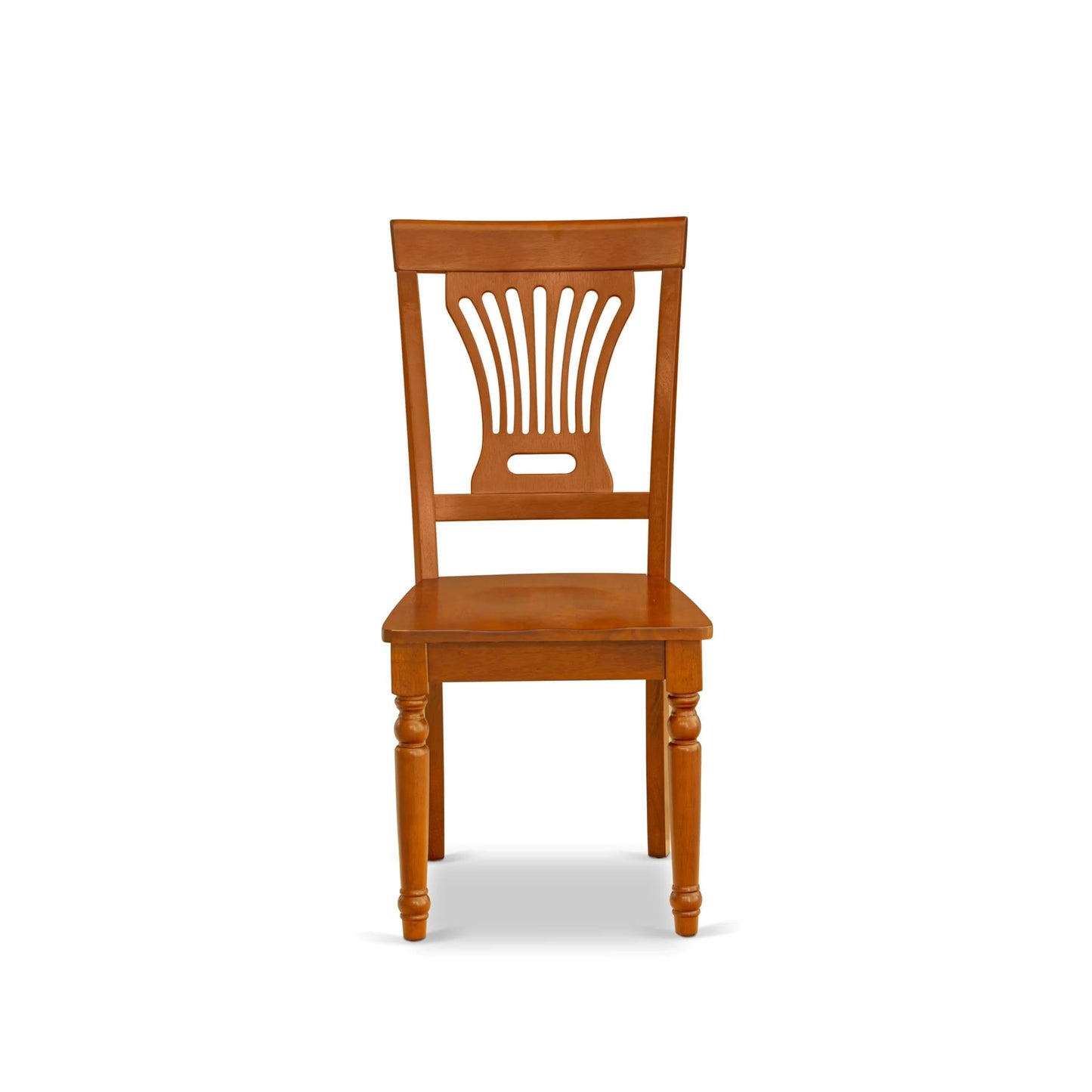 East West Furniture PVC-SBR-W Plainville Dining Chairs - Stylish Back Wood Seat Kitchen Chairs, Set of 2, Saddle Brown