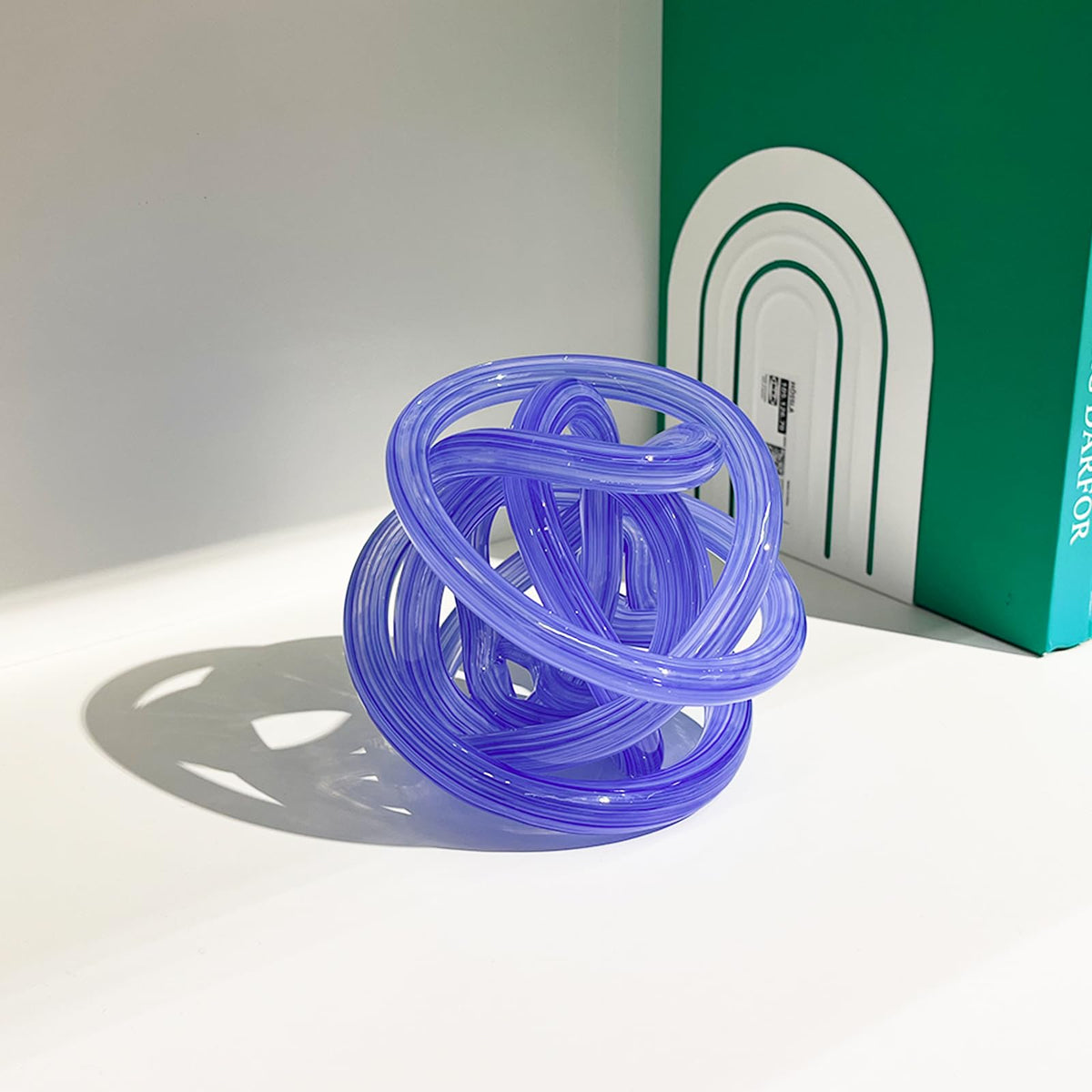 ORRFIDDY Glass Knot Teal Decor Ball - 5 Inch Hand Blown Infinity Sculpture Orbit Home Decor Table Decoration Interio Art