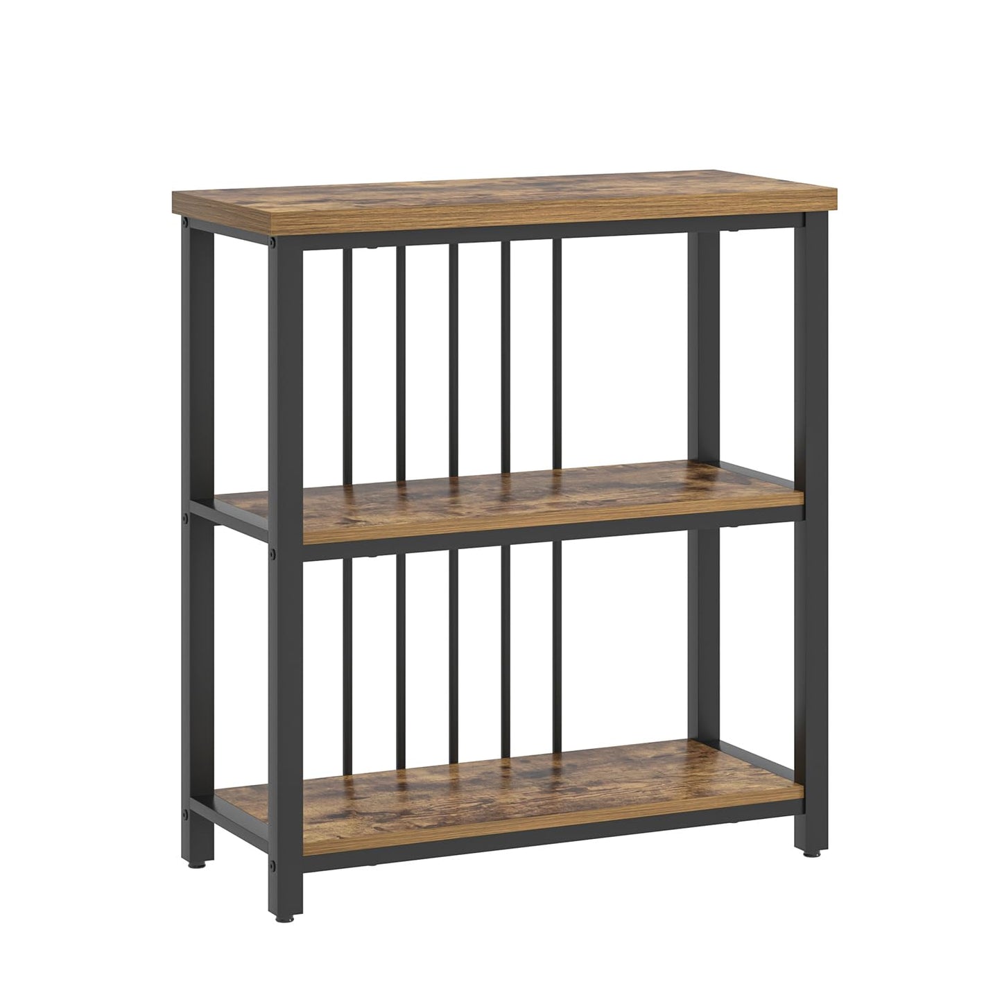 FOLUBAN 3 Tier Bookshelf, Industrial Wood and Metal Bookcase, Small Book Shelf for Home Office Bedroom Living Room, Rustic Brown
