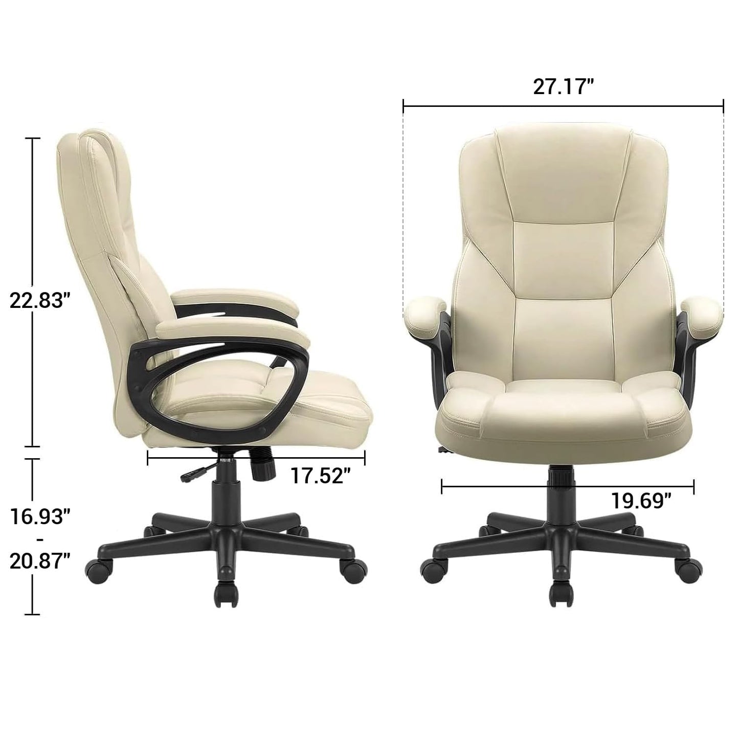 Furmax Office Executive Chair High Back Adjustable Managerial Home Desk Chair, Swivel Computer PU Leather Chair with Lumbar Support (1, Beige)
