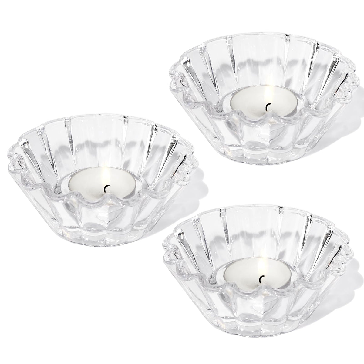CHOCSTAY Tealight Candle Holder for Tealight 3 Pcs - Clear Votive Candle Holders Bulk, Tea Light Candle Holder Glass for Wedding Centerpiece, Living Room, and Home Party Decor