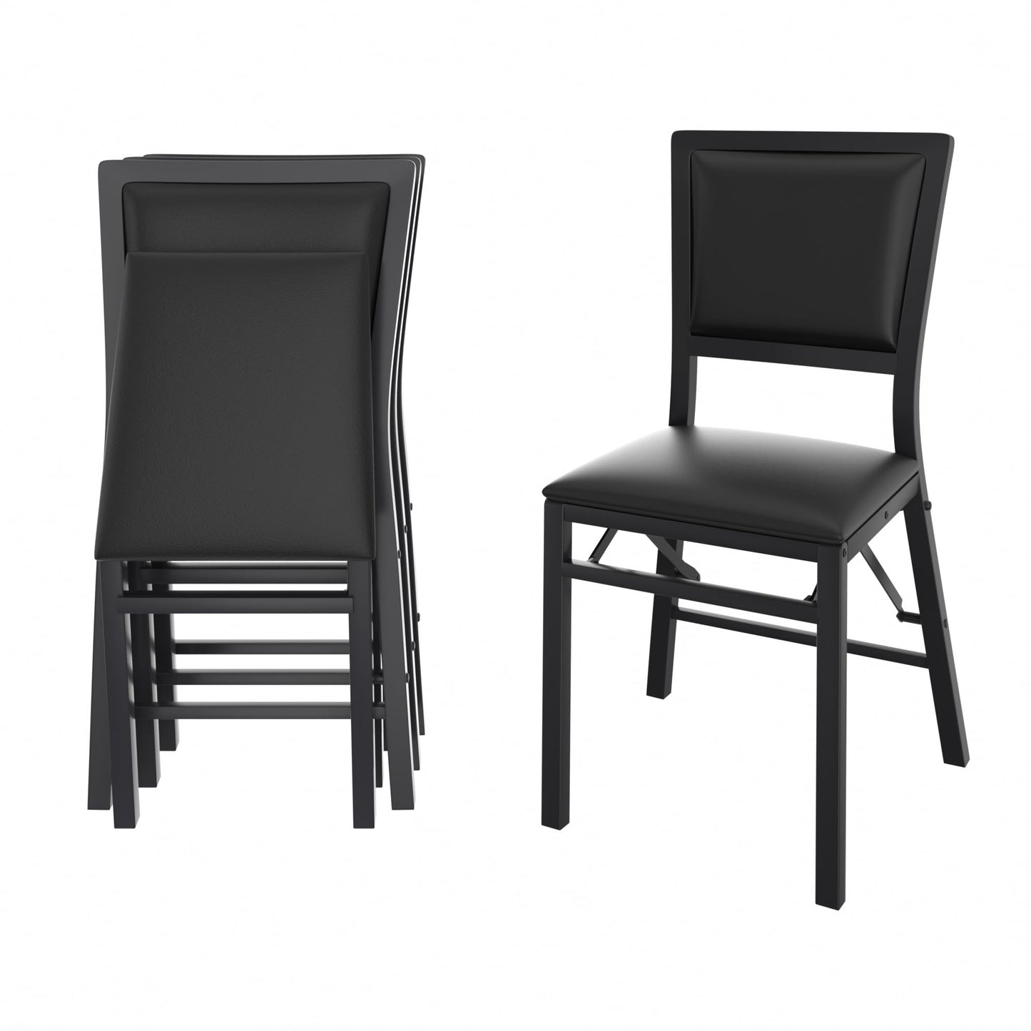 VECELO Folding Chairs Set of 4 with Cushion, Foldable Padded Seats with Heavy Duty Metal Frame for Kitchen/Dining/Living Room, No Assembly & Space Saving Design, Black