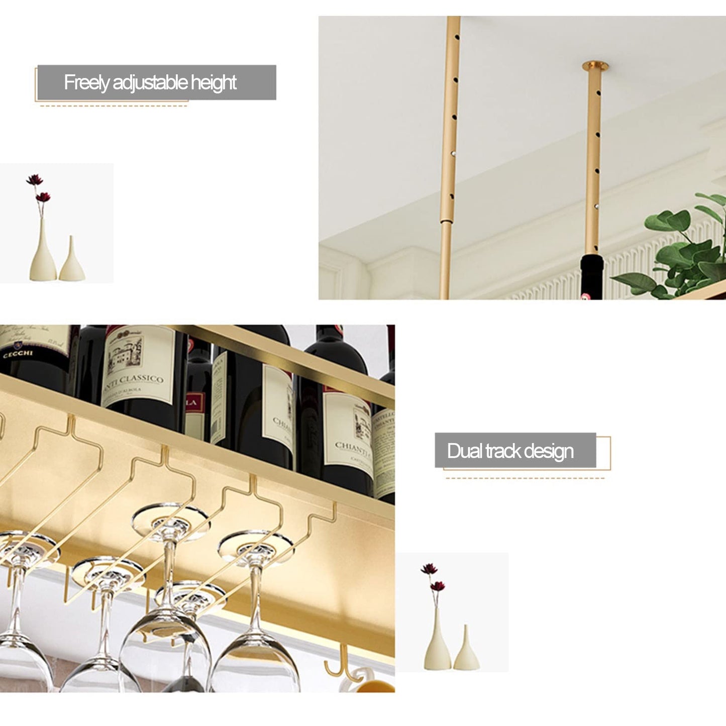 WXPWAMZ Vintage Industrial Metal Hanging Wine Glass Rack Under Cabinet Shelf for Restaurant Cafe Kitchen nization and Storage 60x30x21cm