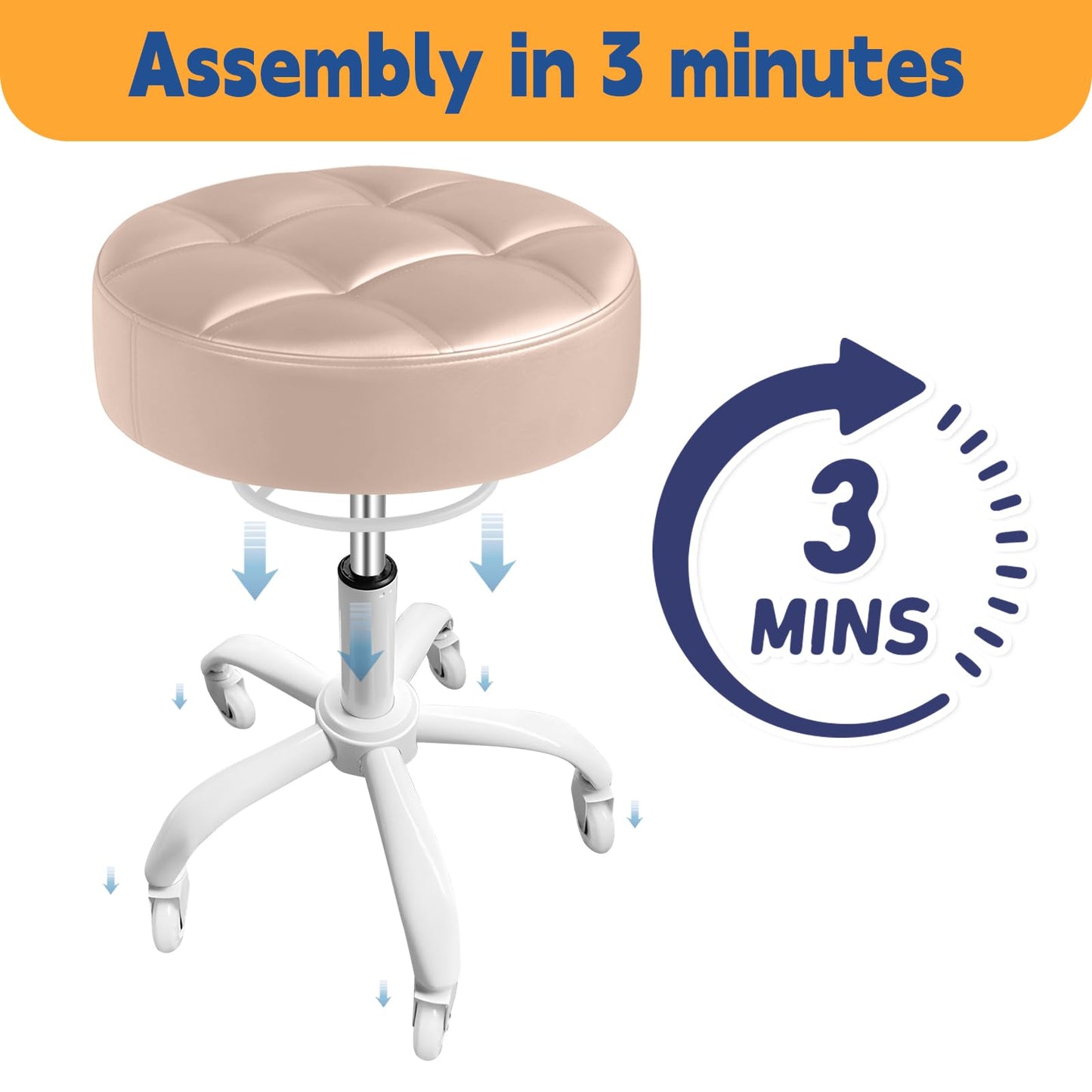 Rolling Stool Heavy Duty 400lb: Super Soft Seat Cushion,360° Swive,Height Adjustability,No Squeaky Noises,No Tip Over,New Upgraded stool Salon Stool Chair, Tattoo Facial Massage Spa Medical(Beige)