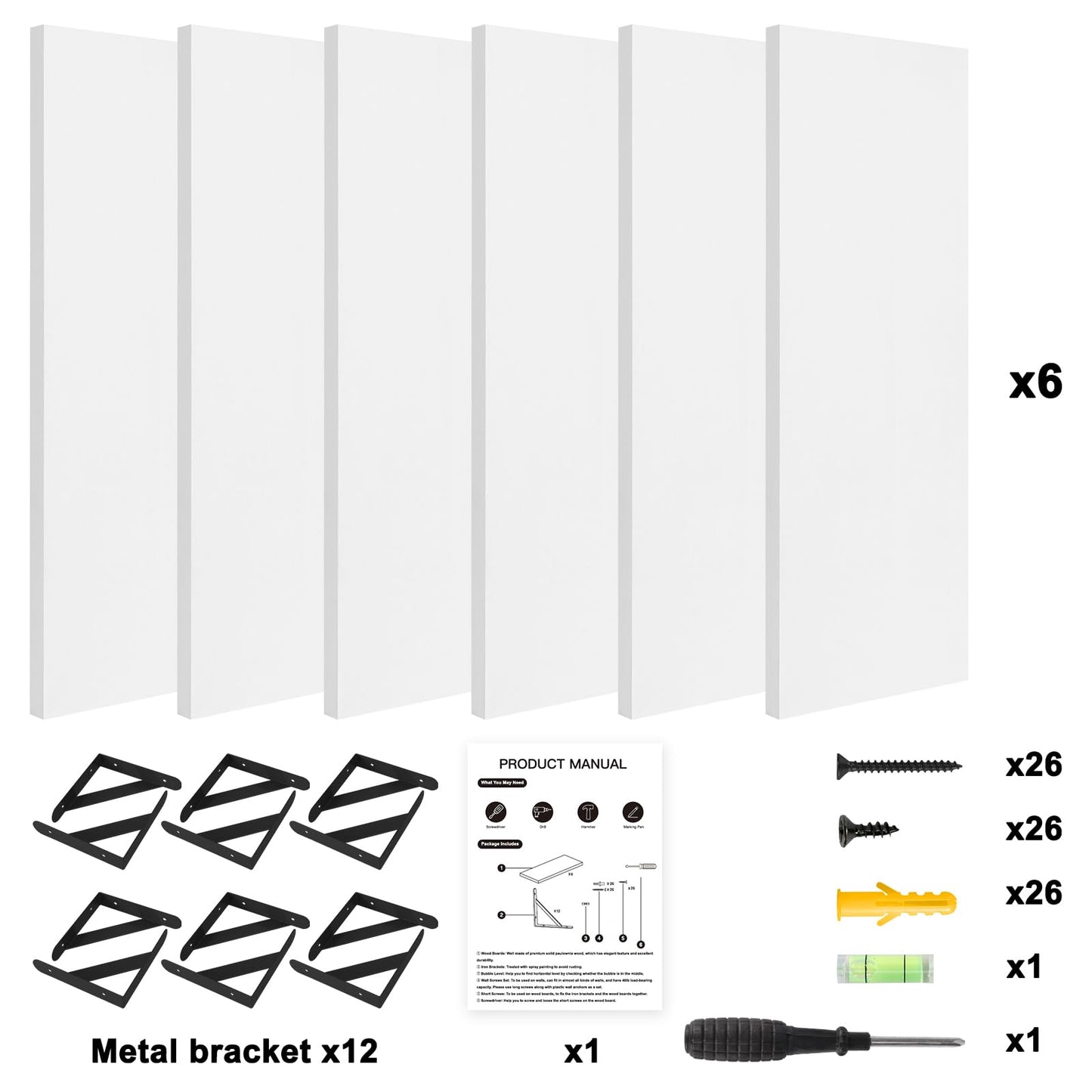 YGEOMER 16.5 Inch Floating Shelves for Wall, Farmhouse Wall Shelves for Bedroom, Bathroom Storage, Living Room and Kitchen Decor (Set of 6 White)