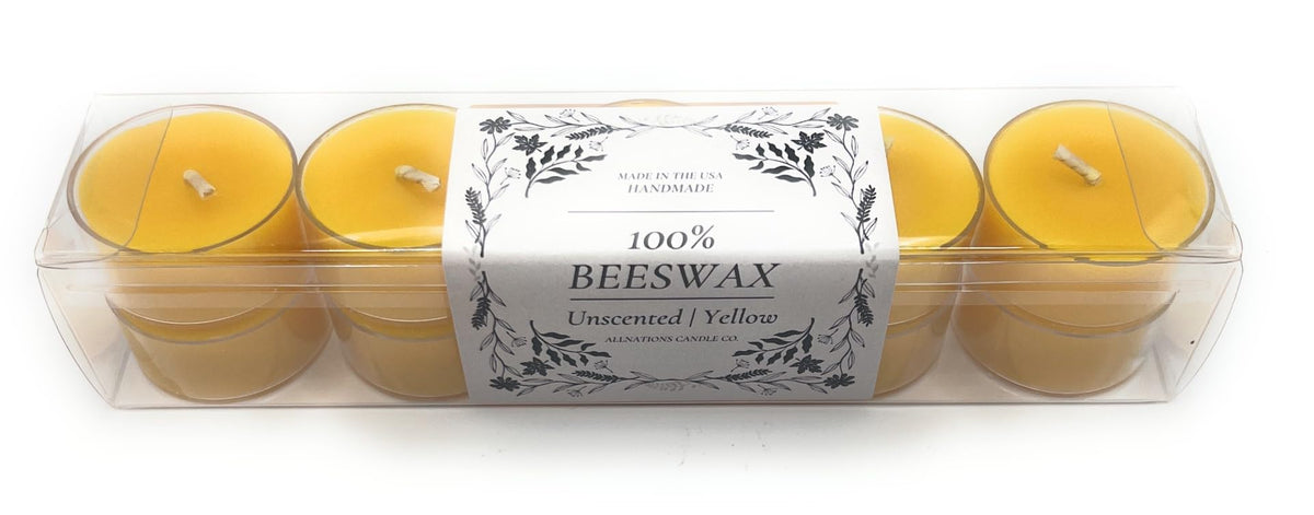 Allnations Candle Co. 100% Beeswax Tealight Candles. 4 to 5 Hours Long Burn Each - for Home, Mother’s Day, Rituals, Prayer, Party, Room Table Decoration - Unscented - Smokeless -10pcs (Yellow)
