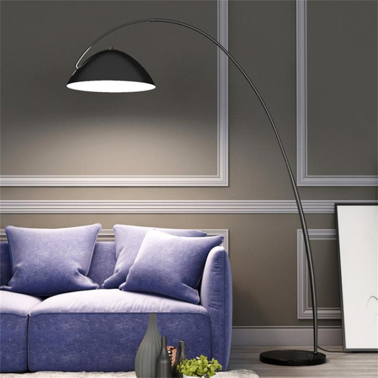 GKOKG Floorps,with Table Arc Floorp for Liviroom, Marble Base Standingp - Black with Adjustable Shade, Industrial Tallp Metal Material, Readingp for Bedroom Couch Sofa Desk