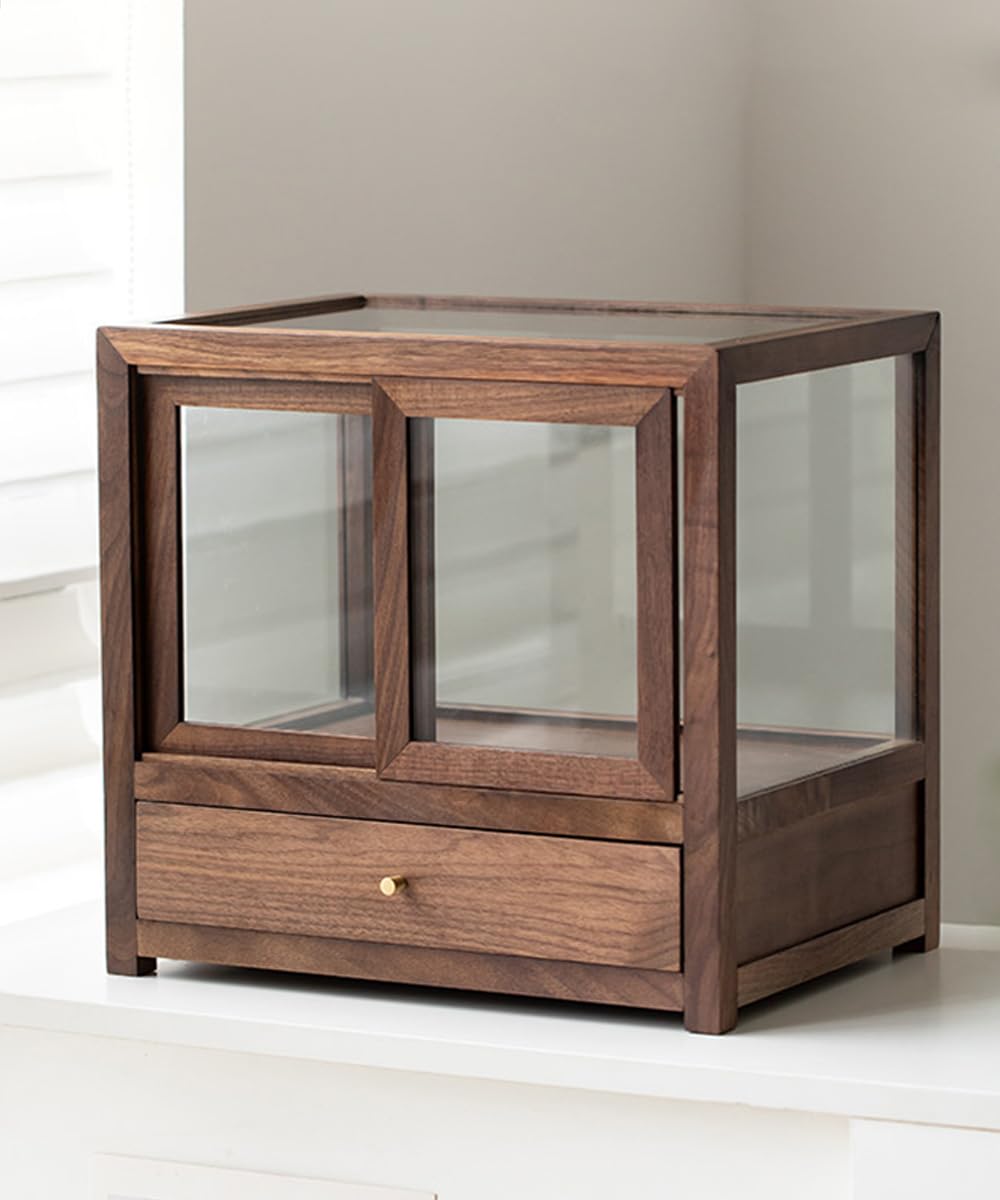 SHANYUEJU Solid Wood Storage Cabinet with Glass Door Kitchen Cupboard Coffee Bar Small Display Cabinet (SYJ-SC06)