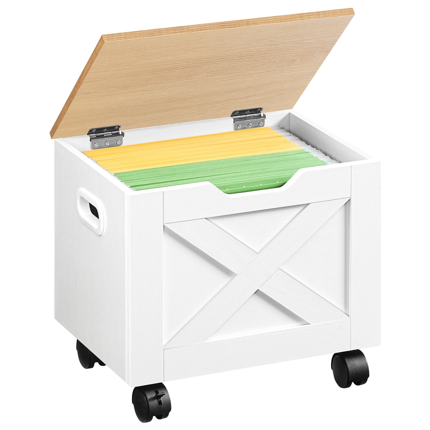 MAHANCRIS Rolling Filing Cabinet, Small File Cabinet Under Desk with Single Drawer, Hanging File Organizer for A4/Letter-Size Documents, Organizer Box, for Home Office, White and Natural FCBN4001