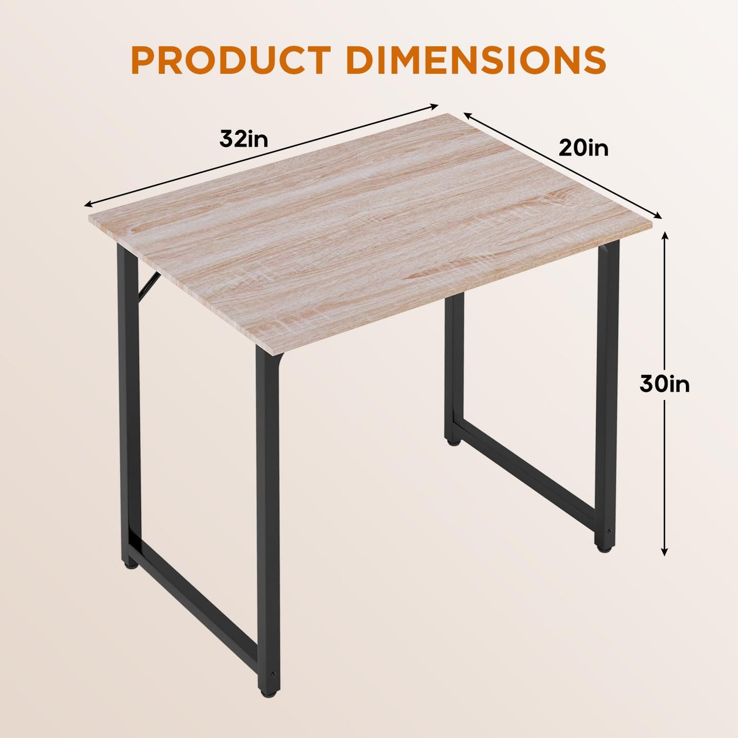 PayLessHere | 32 Inch Computer Desk | Nature | Office Desk with Metal Frame, Adjustable Feet | Water-Resistant, Scratchproof Surface | Sturdy Writing Table for Home Office or Study | Pack of 1