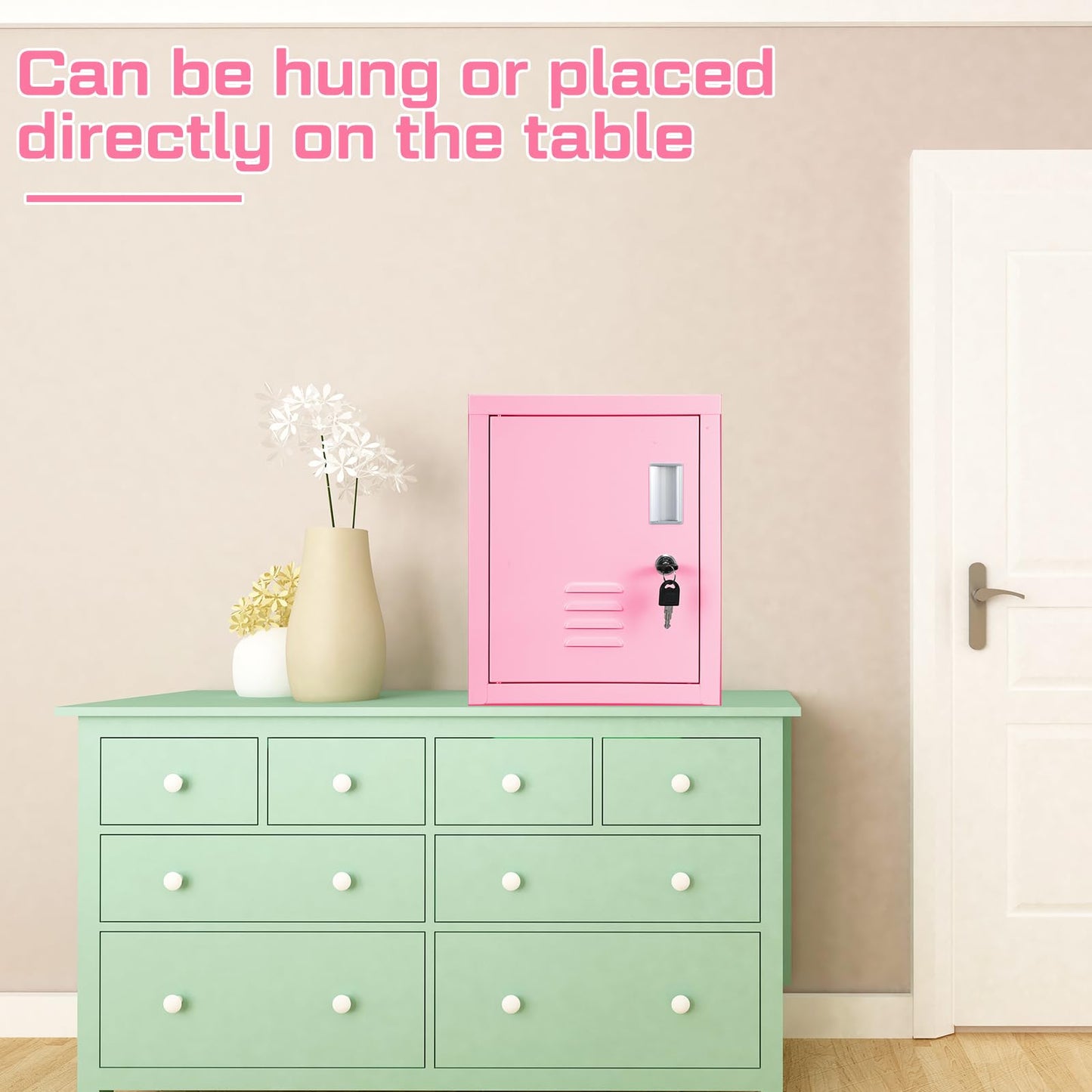 Suzile Lockable Storage Cabinet Metal Lockable Steel Storage Cabinet Organizer Lockers for Employees Vertical Metal Cabinets End Side Table Steel Bedside with Shelf (Pink)
