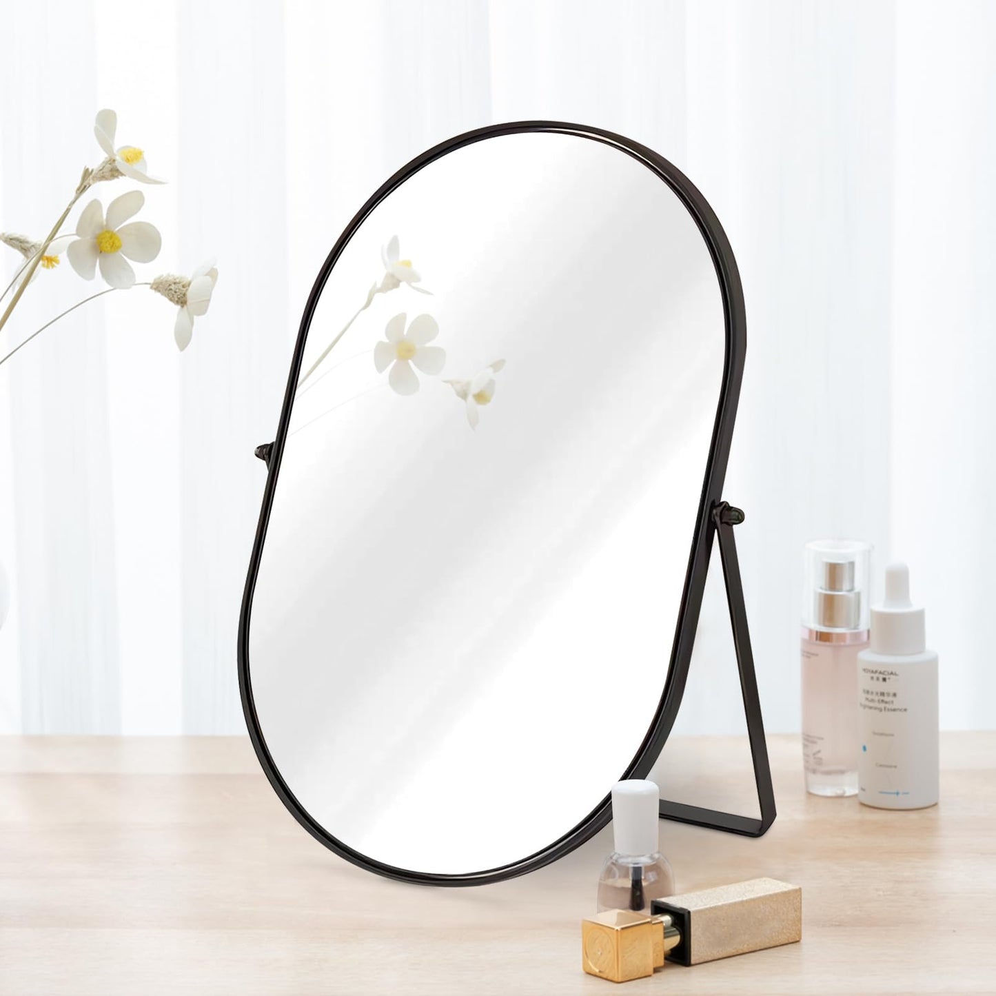 Numjeg Makeup Mirror Portable Vanity Tabletop Mirrors with Metal Frame Desk Table Mirror with 90°Adjust Rotate Good for Bedroom Bathroom Dressing Room