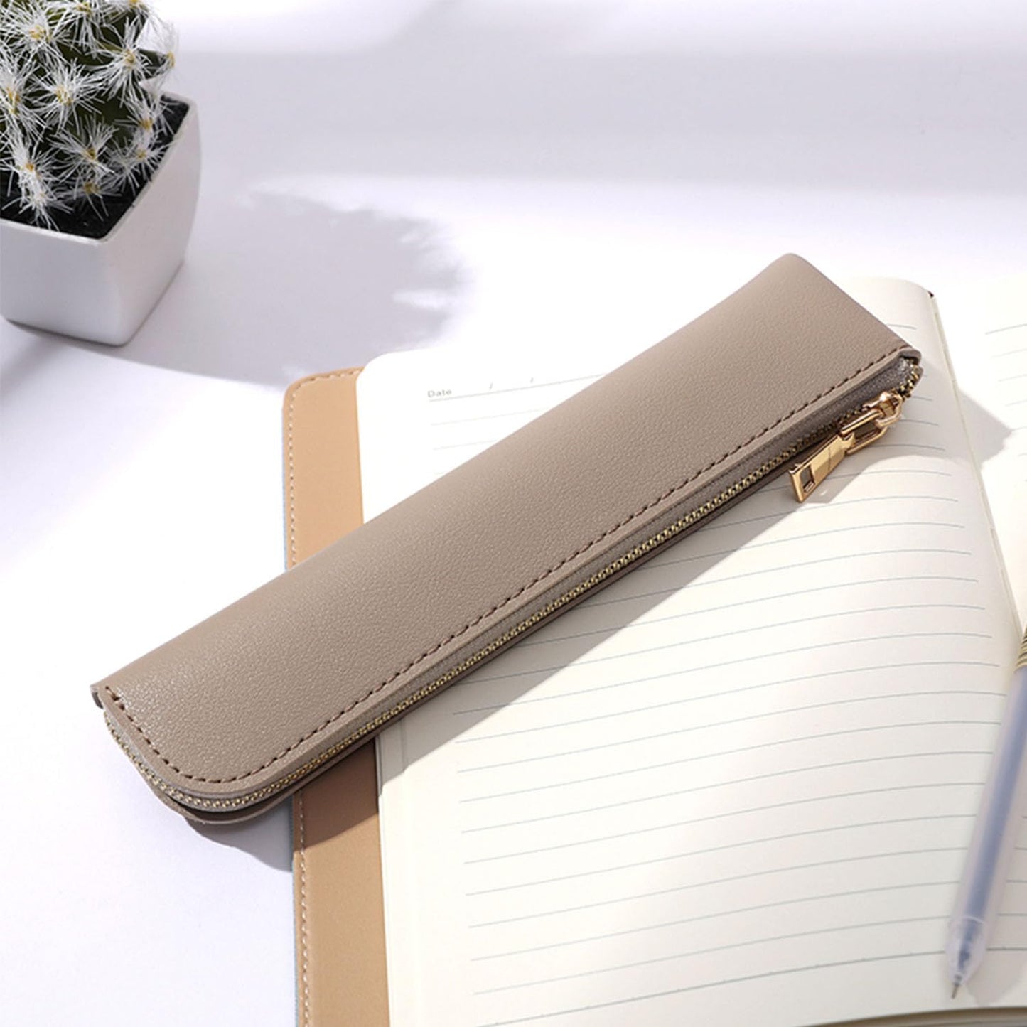 YONBEN Faux Leather Pencil Case Small Pencil Pouch Slim Pen Case Holder Zipper Bag for School Office(Black,Faux Leather)