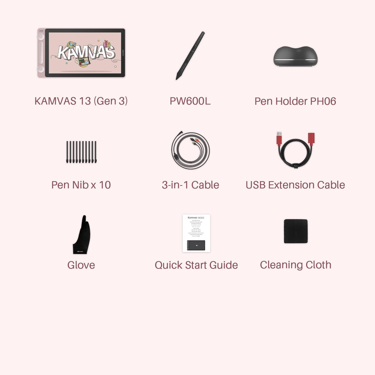 HUION Kamvas 13 (Gen 3) Drawing Tablet with Screen, Full-Laminated Graphic Tablet with Anti-Sparkle Canvas Glass, PenTech 4.0, 16384 Pen Pressure, Dual Dial & 5 Custom Keys for PC, Mac, Android, Pink