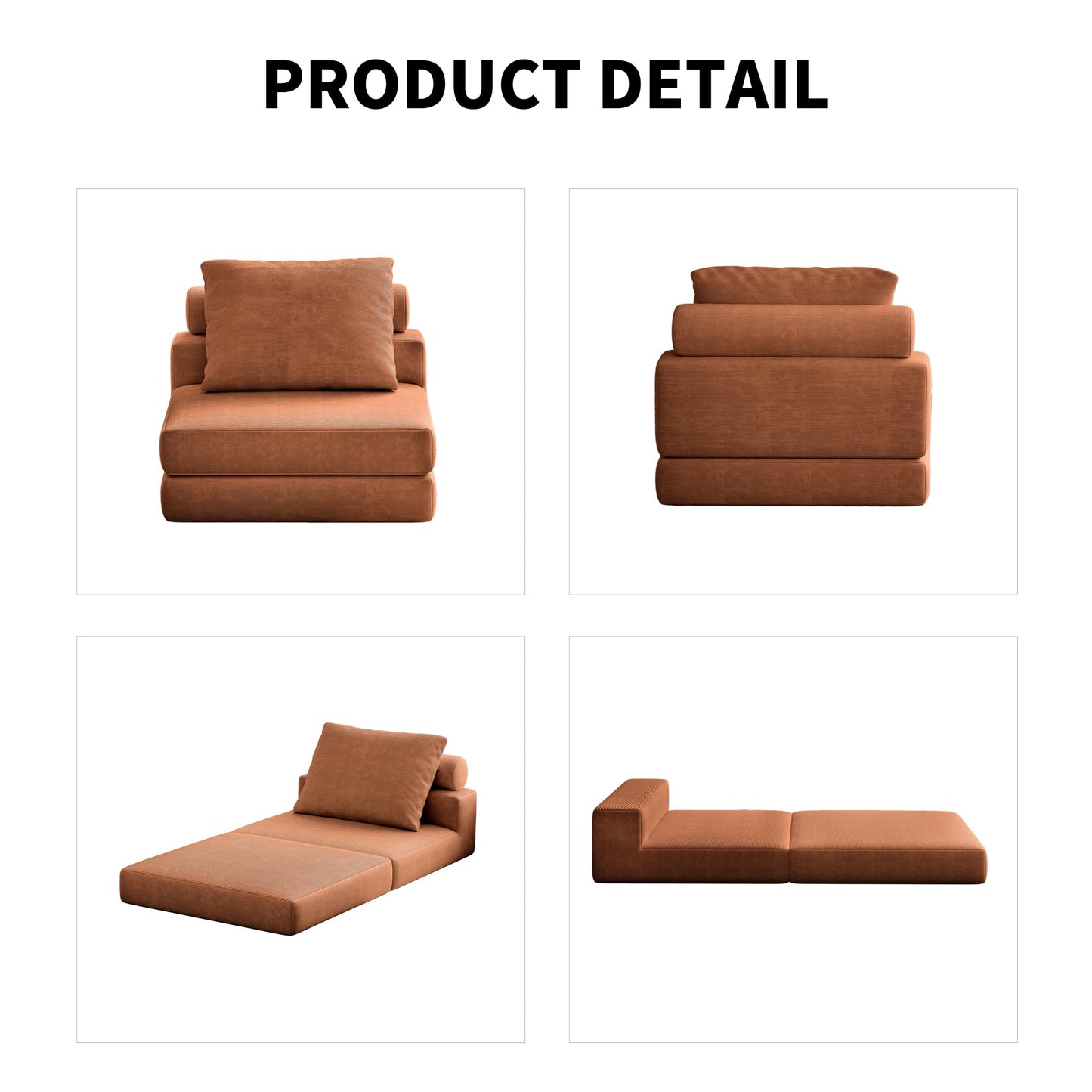 Lumbershed Folding Sofa Bed, 3-in-1 Convertible Sleeper Chair Bed with Pillows, Foldable Floor Couch with High-Density Foam, Futon Small Boneless Couch for Living Room Bedroom Lounge, Single, Brown