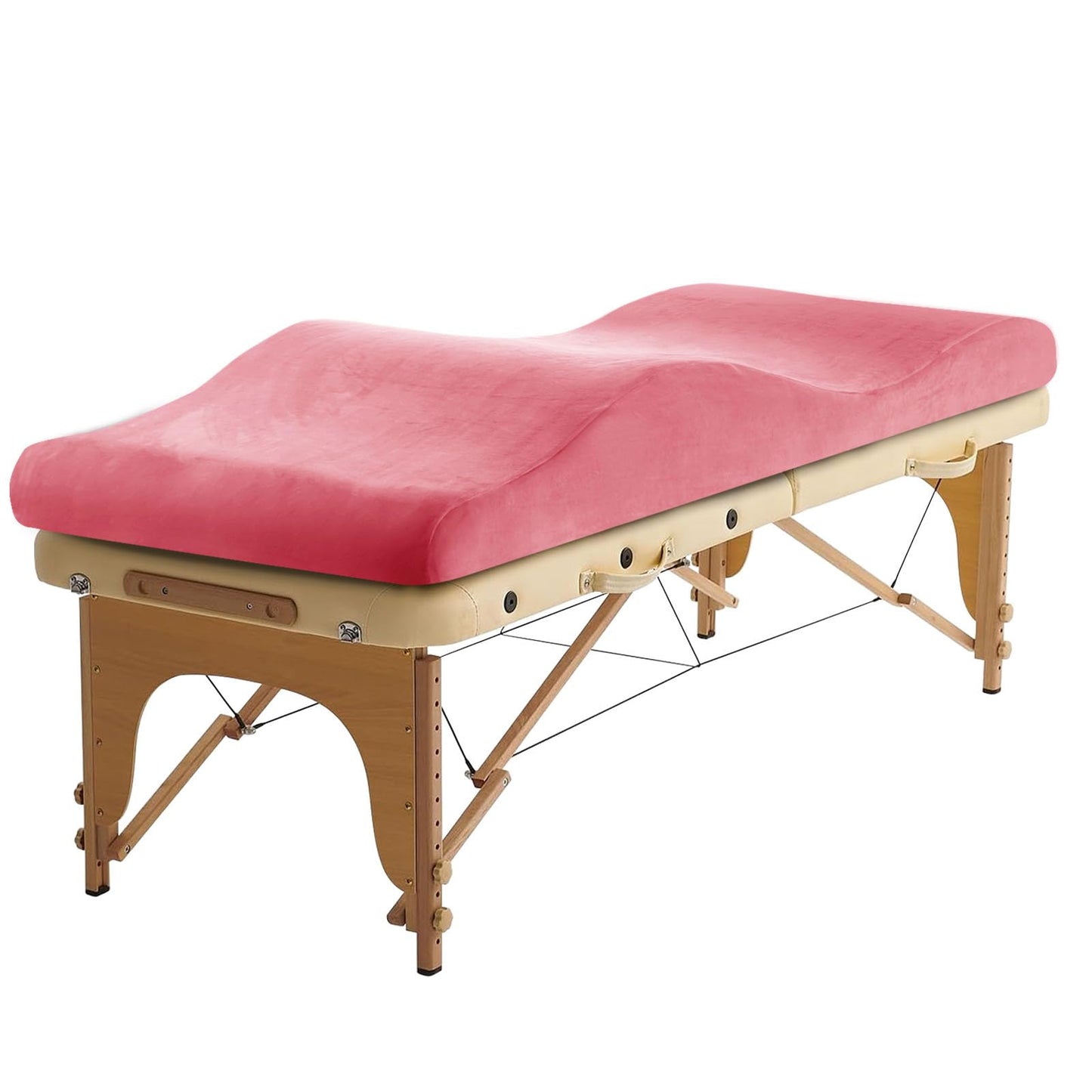 FondleFeeling Ergonomic Curved Lash Bed Topper High Density Memory Foam Massage Table Pad with Soft Plush Velvet Cover, Non Slip Lash Bed Foam Topper for Beauty Salon/Spa/Massage (Pink, 70"×24")