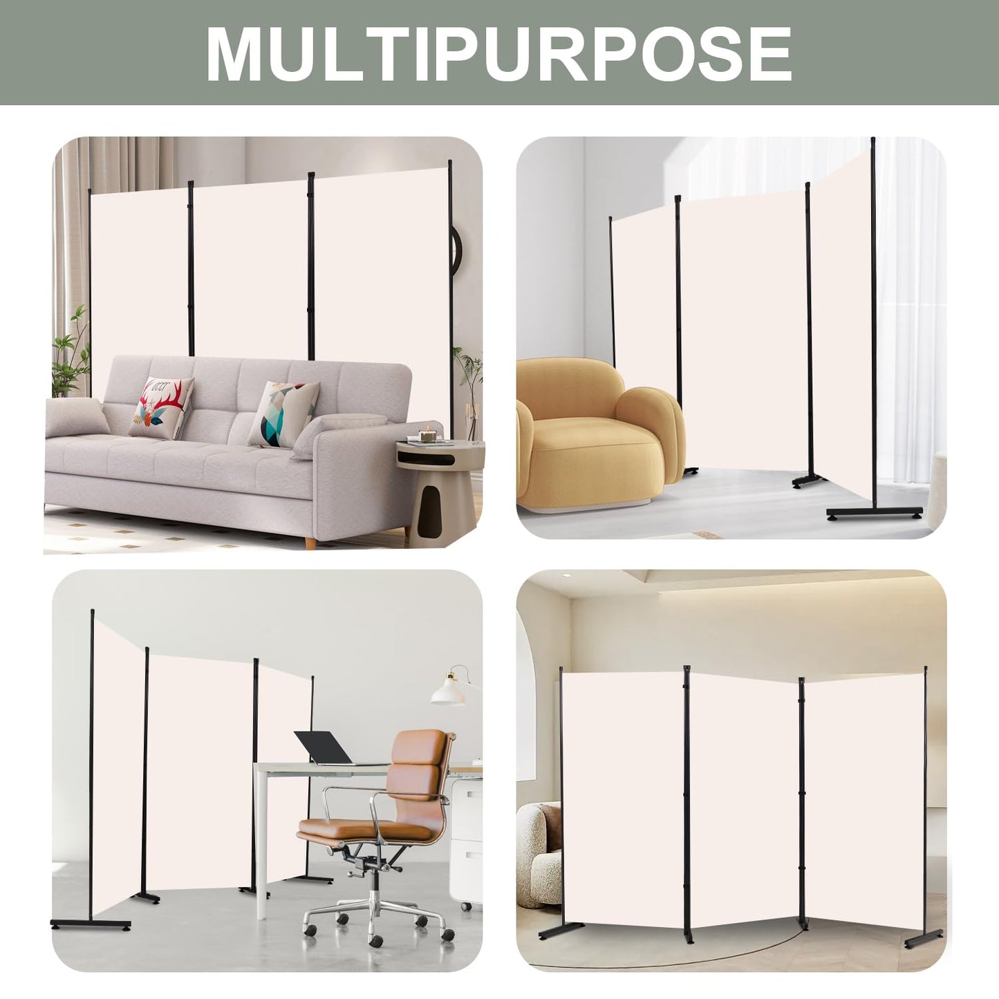 Room Divider 6FT Single Panel Privacy Screen, 102'' Wide Fabric Indoor Room Divider Wall Divider for Room Separation, Portable Room Partitions and Dividers Freestanding Temporary Wall Room Separators
