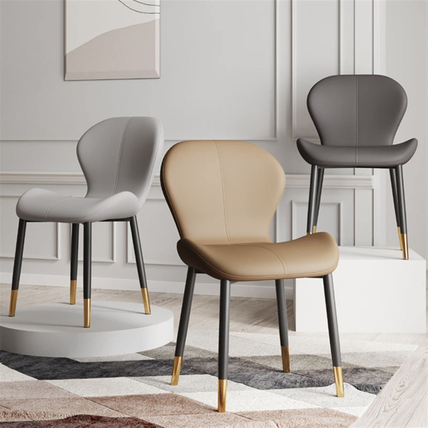 TRABVVIJSC Dining Room Chair Ergonomic Office Dining Chairs Leather Luxury Metal Vanity Lounge Living Room Computer Home Furniture(White)