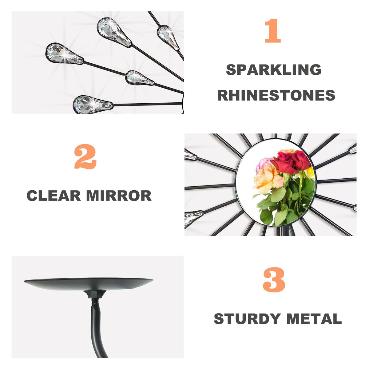 ZEXUIRU 2 Set Starburst Candle Sconces for Wall Decor Living Room Bedroom Dining Room Metal Bling, Crystal, Mirrored Modern Wall-Mounted Candle Sconce Holders Hanging Decor-Black 13in