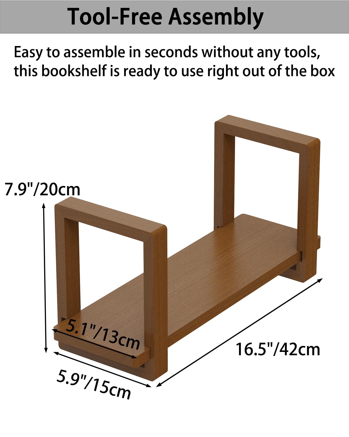 100% Solid Wood Adjustable Desktop Bookshelf, Retro Tabletop Bookshelf, Desk Shelf for Living Room, Home, Office, Perfect for Magazine, Books, Cookbooks, No Tools Required to Assemble (Walnut Brown)