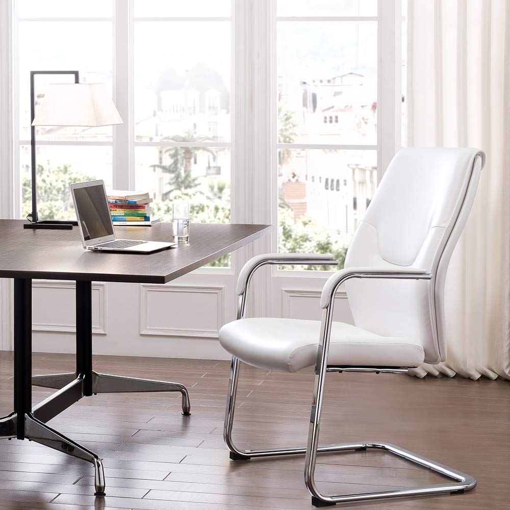 Executive Visitor PU Leather Office Chair Aluminum Fixed arms Heavy Duty 300 Pounds Rated - Gray