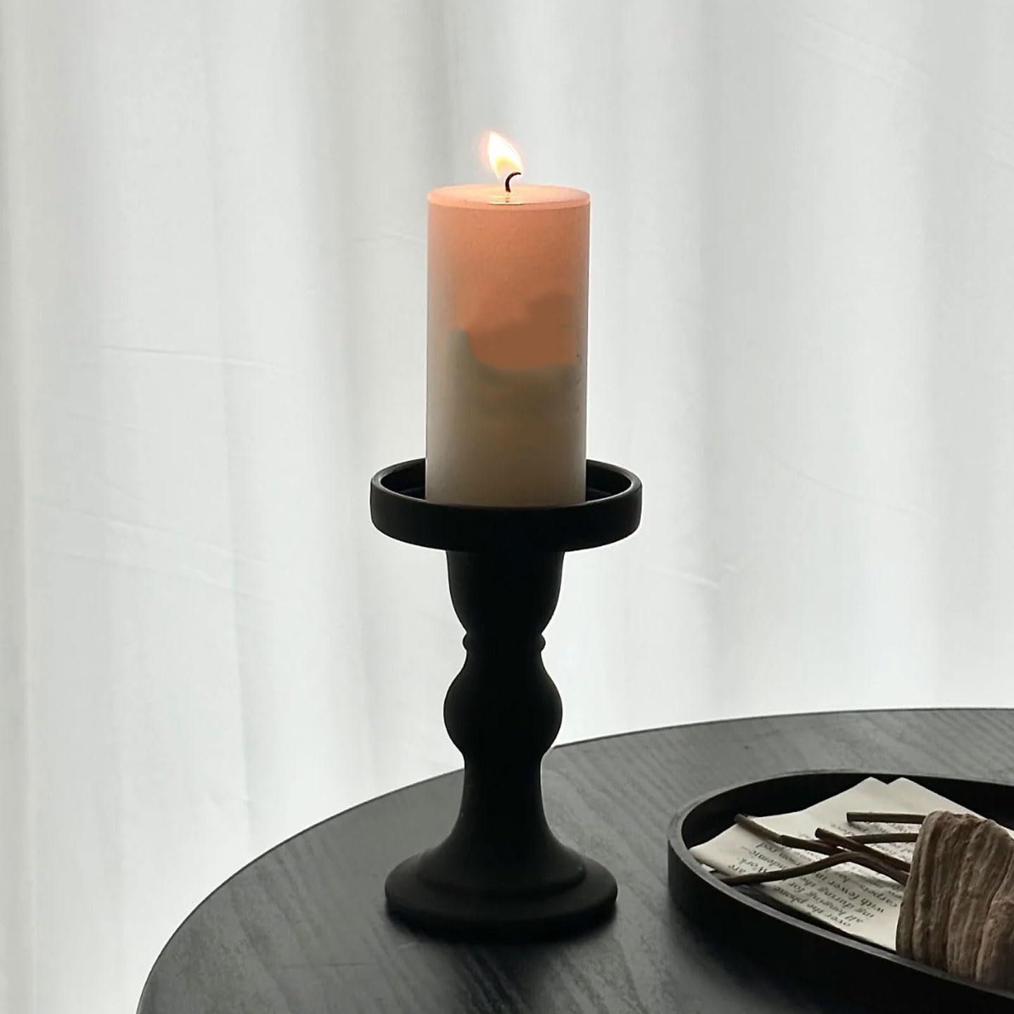 Candlestick Holders Black Candlestick Dining Table Atmosphere Decoration Ornament Candle Holder Candle Holders(Large)