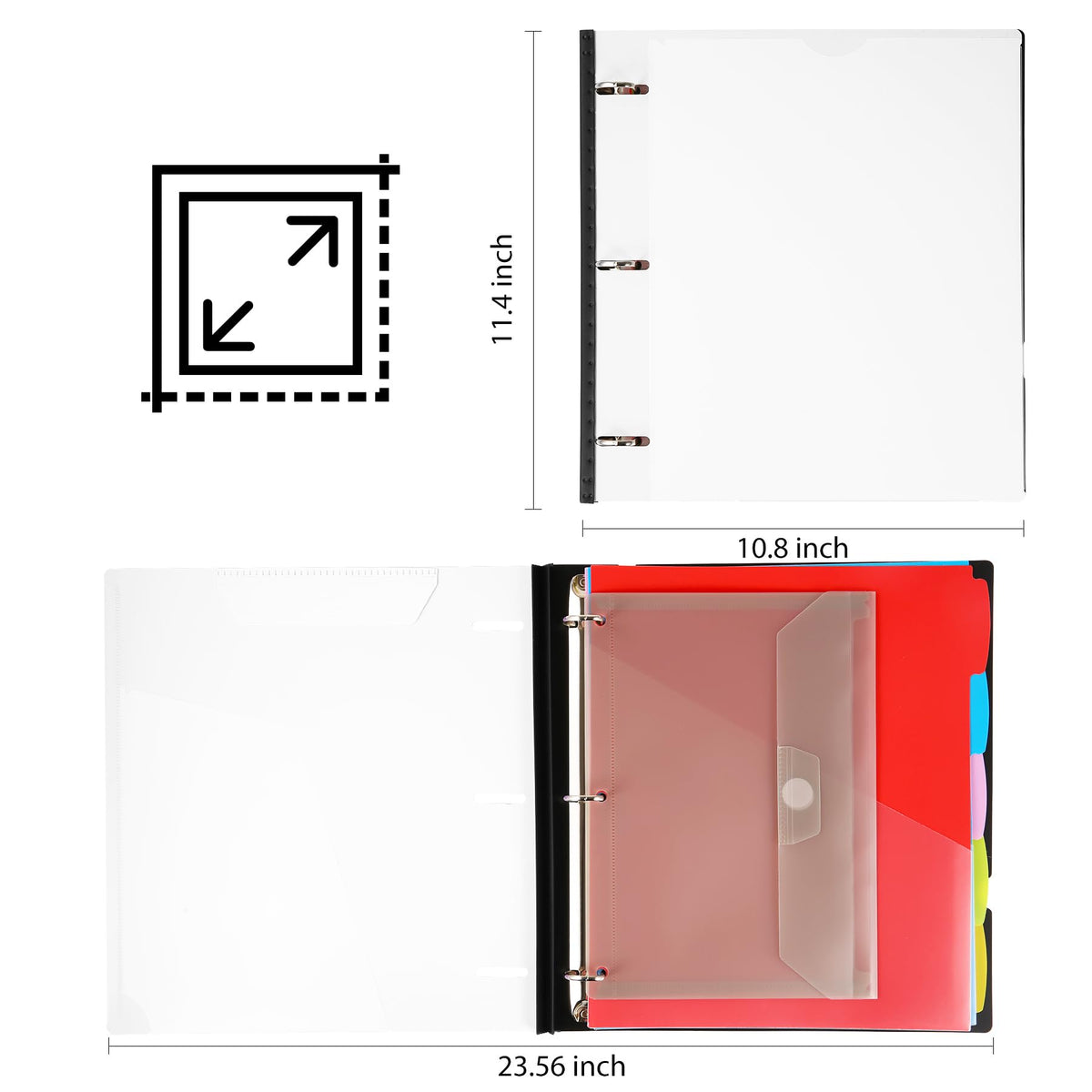 WOT I Telescoping Project Organizer, Refillable 3 Ring Binder with Dividers and Pockets, 13 Pocket Folders, 1 Inch 3 Rings, White