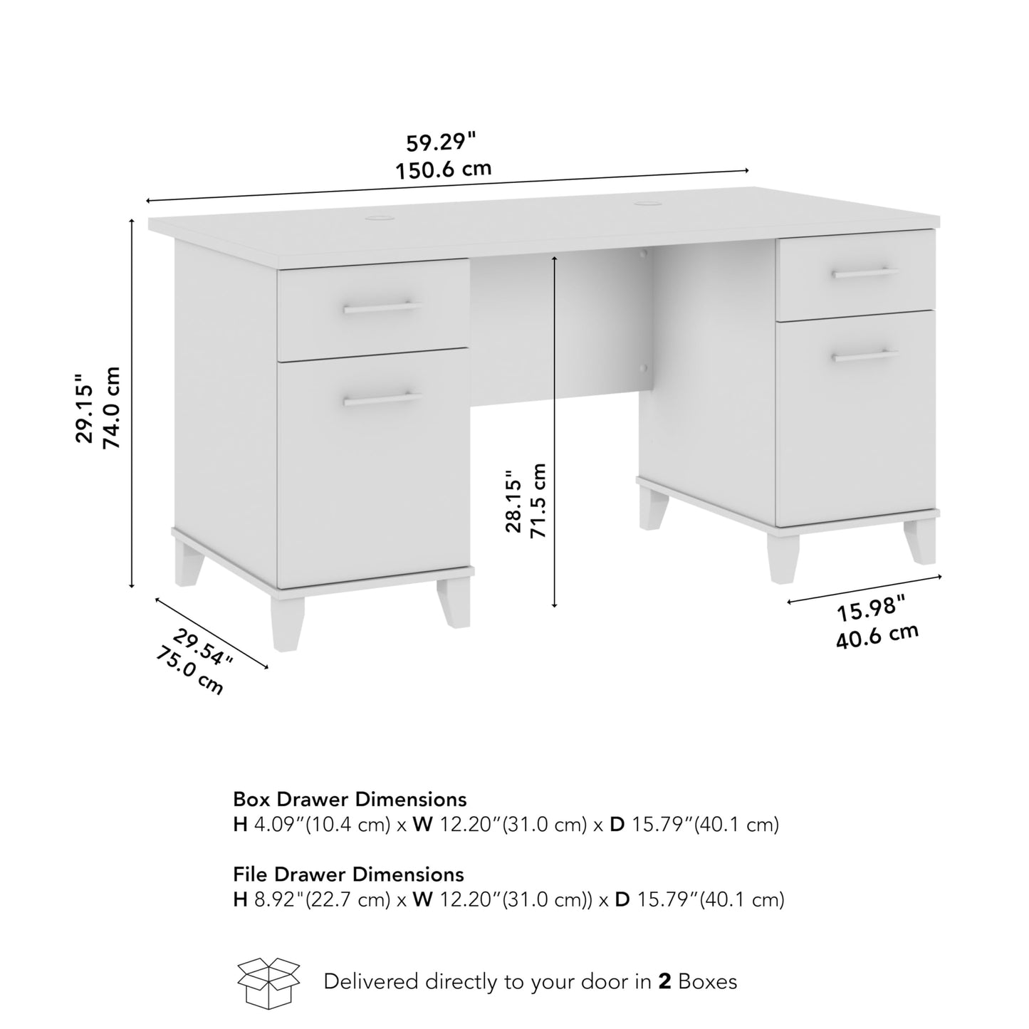 Bush Home 60-Inch Office Desk with Drawers, Computer Desk with File and Box Drawers, Home Office Workstation with Storage Cabinet, Writing Desk Furniture, Somerset Collection, Hansen Cherry