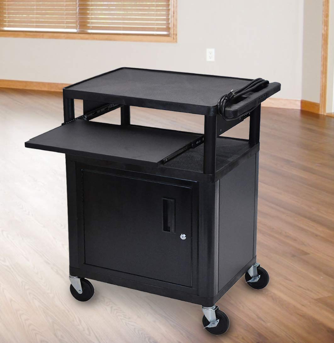 LUXOR LP34CLE-B AV Cart - 3 Shelves Cabinet Front Pullout