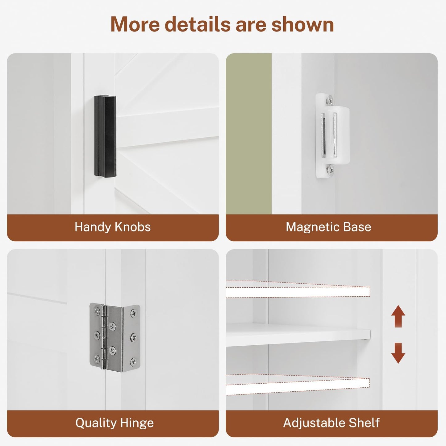 TEENFON 67" H Tall Storage Cabinet with 2 Doors, Bathroom Storage Cabinet, Kitchen Pantry Cabinets for Living Room, Dining Room, Bathroom, White