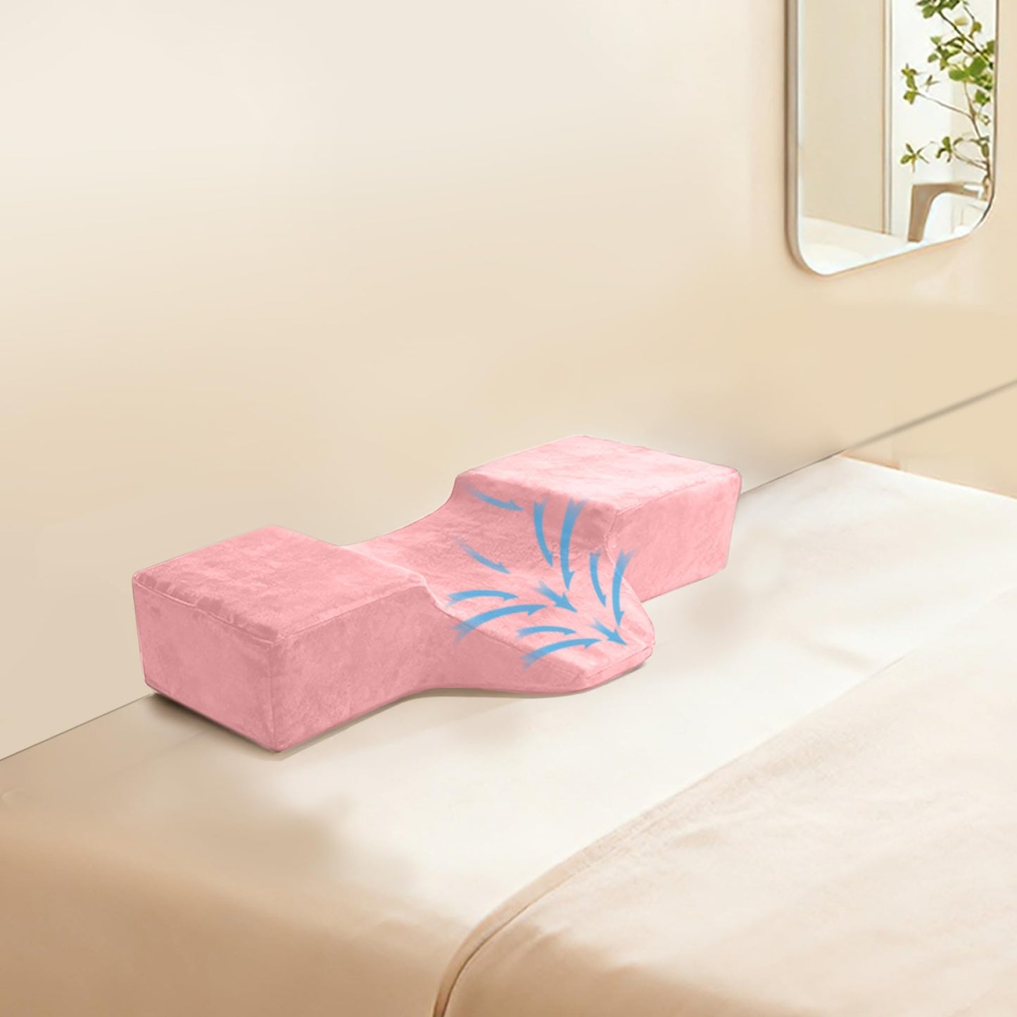 SCFOAMZAI Lash Pillow for Eyelash Extensions - Ergonomic Memory Foam Bed Pillow with Neck & Back Support, Removable Velvet Cover & Side Tool Pockets, Fits Lash Beds for Tech (Pink)