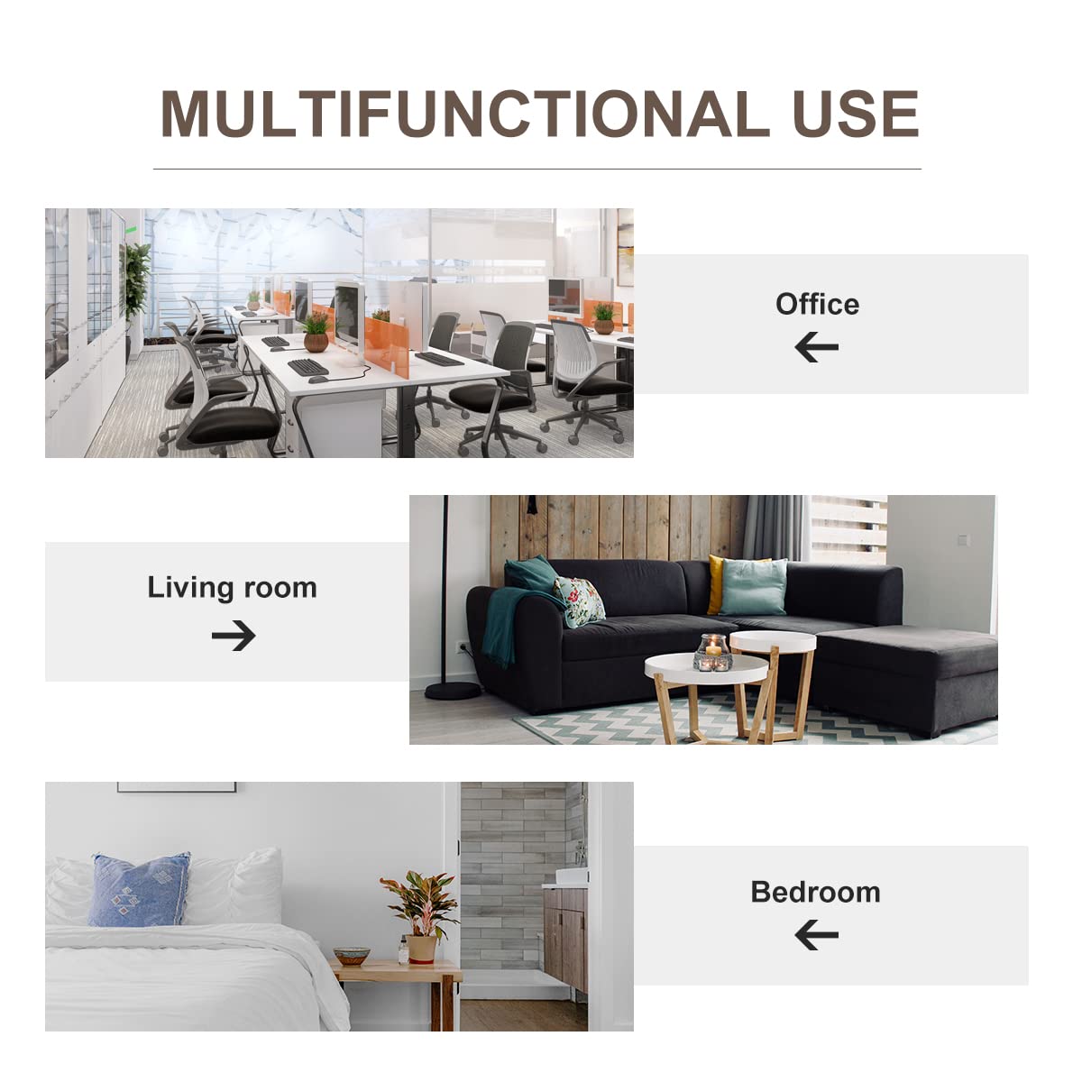 JVVMNJLK Indoor Room Divider, Portable Office Divider, Convenient Movable (3-Panel), Folding Partition Privacy Screen for Bedroom,Dining Room, Study,102" W x 19.7" D x 71.3" H, Brown