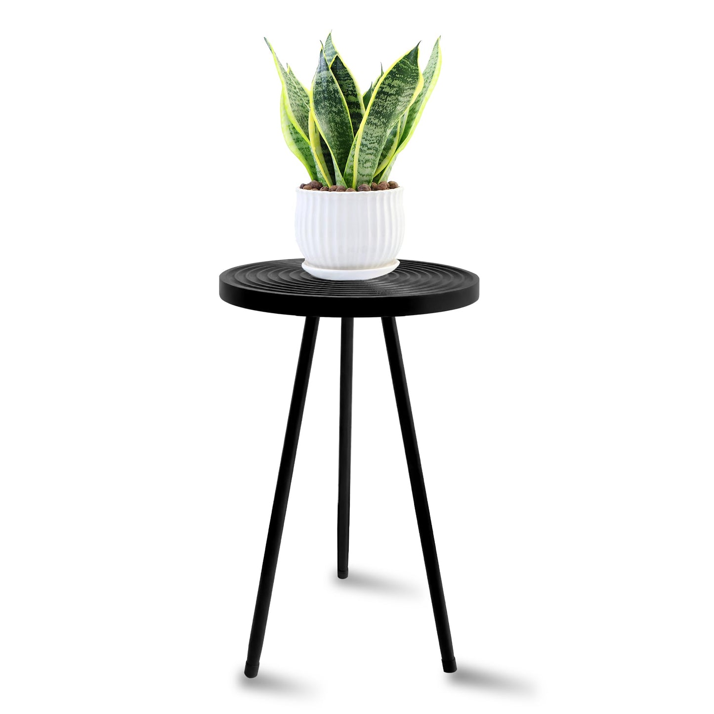 Lawn Social Tall Plant Stand Indoor, 20" Mid Century Modern Plant Table, Wood & Metal Plant Holder for Flower Pots, Round Small Side Table for Living Room Bedroom Balcony Decor, Black (11.4"x20")