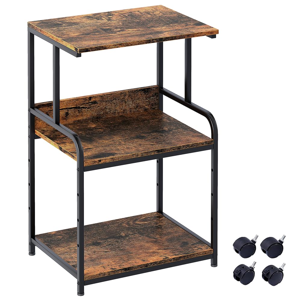 Arbuxzuy Printer Stand with Storage Shelf,3 Tier Printer Cart with Wheels,Mobile Printer Table for Home Office,Stands for Printer Heat Press Scanner Fax,Industrial Style (Brown)